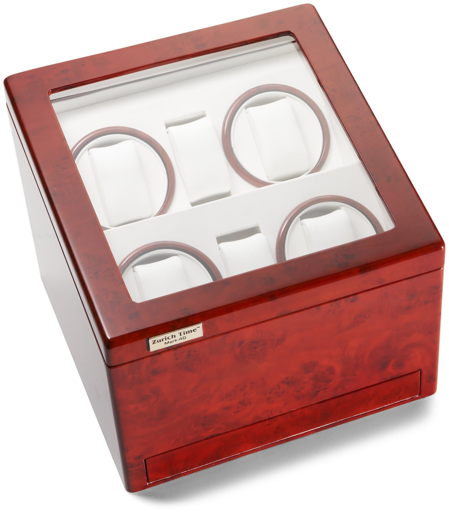 Diplomat Cherry Wood Quad Watch Winder with White Leather Interior