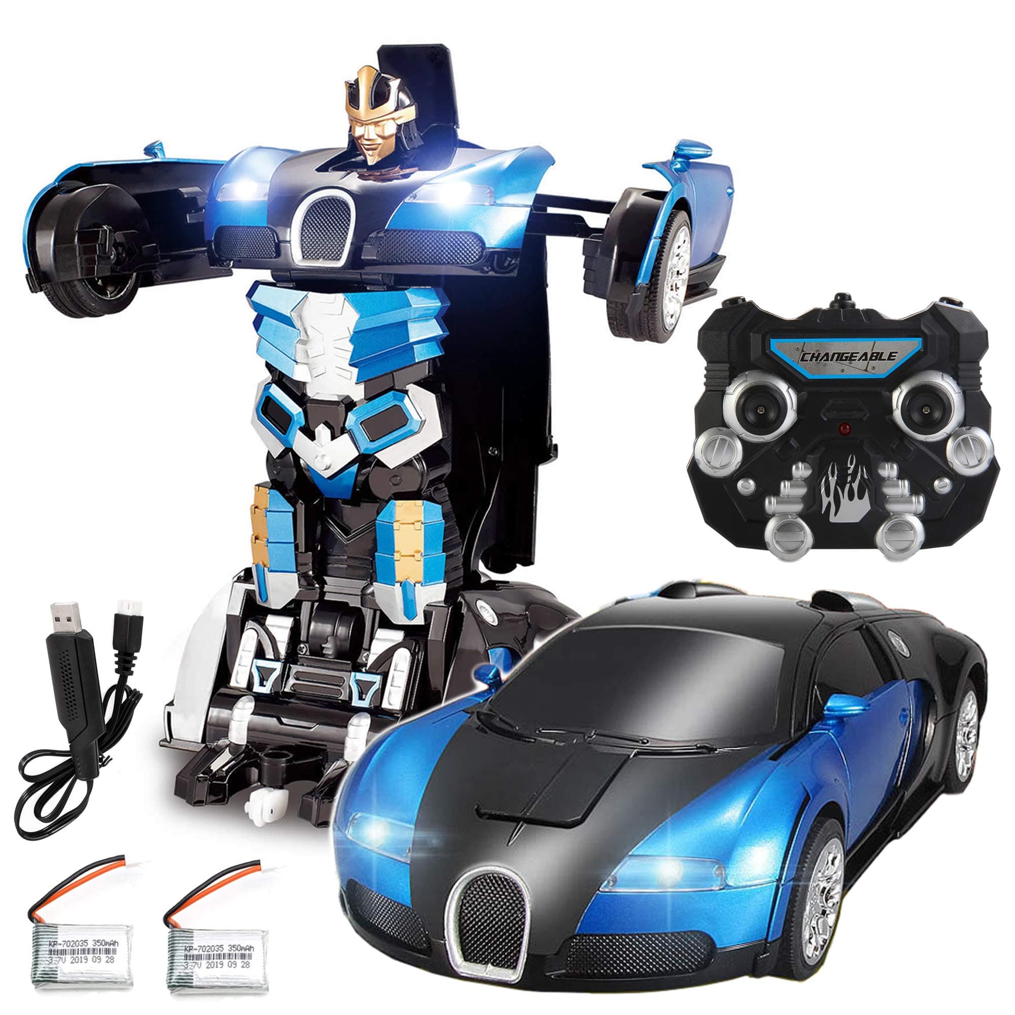 Transformers 2.4Ghz Auto Bot RC Car & Robot Toy - Talking, Sound FX, Lights, One Touch Transform, Rechargeable, Blue