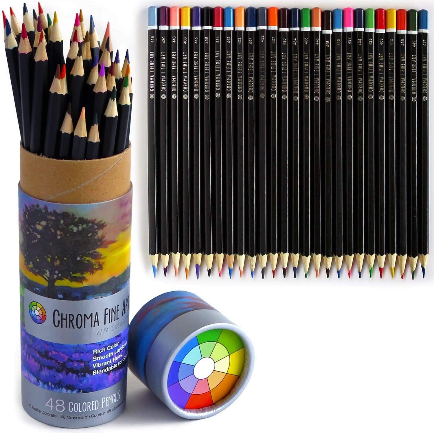 Colored Pencils for Adult Coloring Books by Chroma Fine Art, Set of 48 Oil Based Coloring Pencils in Protective Case, Colored Pencil Set with Numbers on Each Pencil for Easy use with a Color Chart