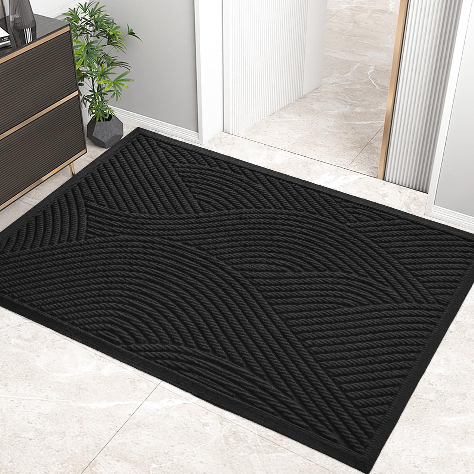 Sturdy Front Door Mat, Absorbent Muddy Dirt Resist Welcome Door Mats Outdoor Indoor, Stain and Fade Resistant, Non-Slip Backing Entry Mat Low Profile Doormat for Entryway, 72×24, Black