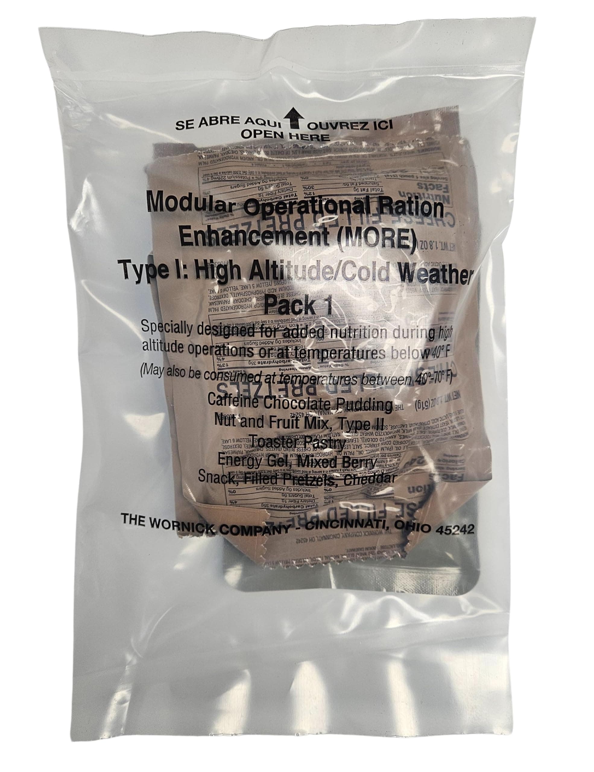 Authentic USGI M.O.R.E. (Modular Operational Ration Enhancement Food Packet) - Ration Supplement for MRE, FSR, MCW, HDR, HALAL, KOSHER or Other Rations - Approximately 1,000 Calories (Menu 1)