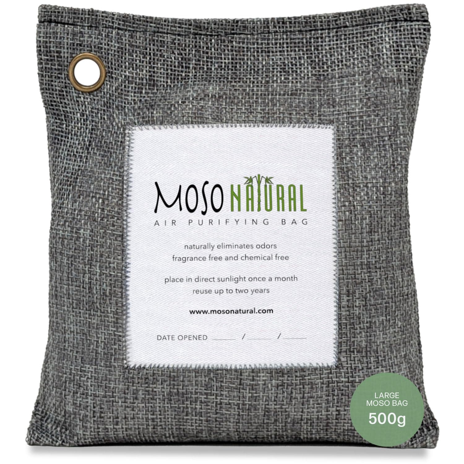 Moso Natural Air Purifying Bag 500g | Premium Bamboo Charcoal Odor Absorber for Home, Bedroom, Kitchen, Basement | Unscented Pet Odor Eliminator | Large Room Charcoal Deodorizer Bag Covers 250sqft