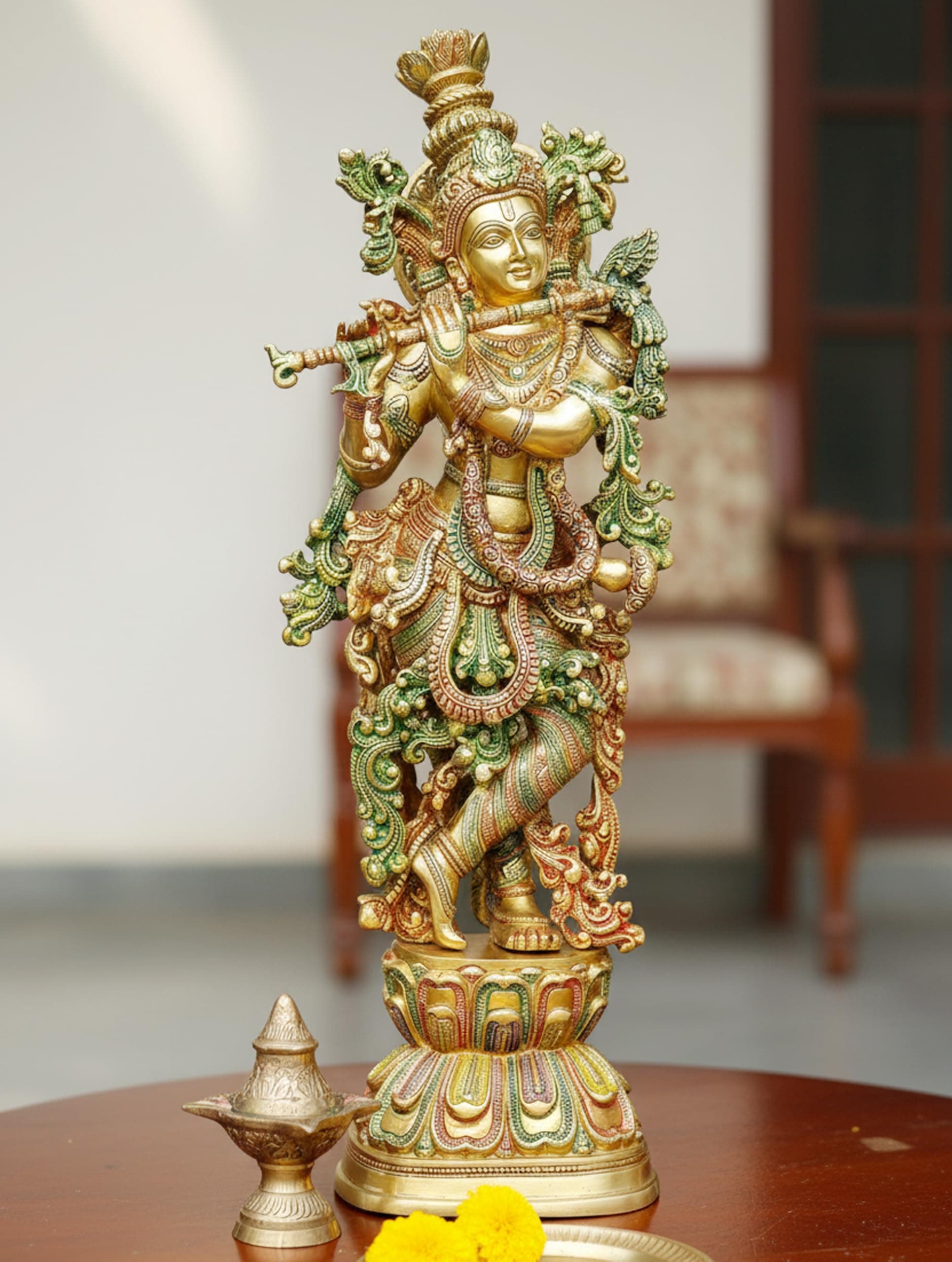 eSplanade - 29" Brass Murli Krishna Statue - Very Big Size - Brass Krishna Idol Murti Statue Sculpture (29")