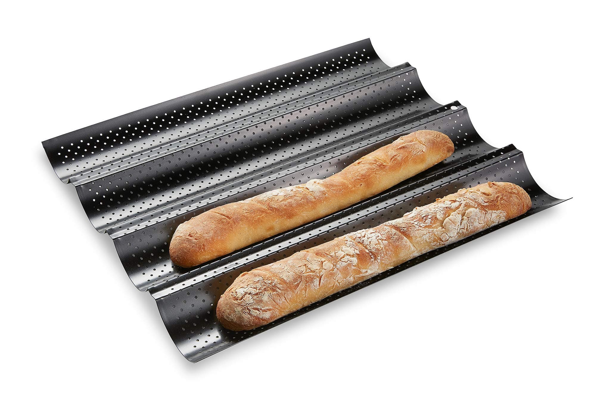 French Bread Baking Pan , Premium Metallic Carbon Steel Baguette Nonstick Tray Baker Board, Perforated Italian Sub Long Roll, Baggette Sourdough Loaf Professional Kitchen, Bakers Dough Making Mold