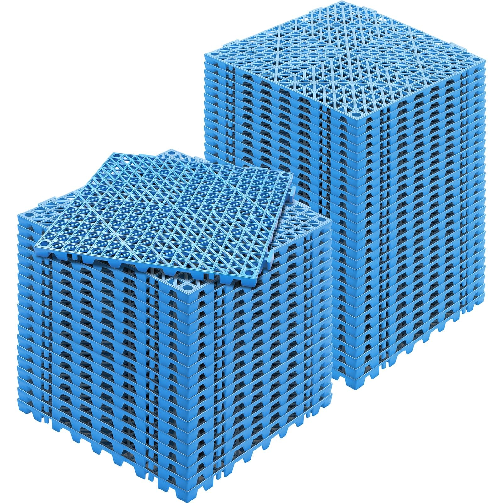 Happybuy Interlocking Tile 50PCS Blue, Drainage Tiles 12" x 12"x 0.6 Splicing, Soft PVC Interlocking Floor Tiles, Non-Slip Drainage Holes for Restroom, Bathroom, Kitchen, Pool, Wet Area