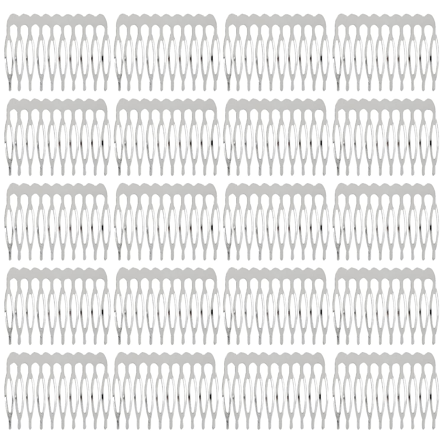 Lawie 20 Pack Bulk 10 Teeth Silver Metal Side Hair Combs Plain Blank Crafting DIY Wire Slide Combs Wedding Bridal Veil Combs Decorative Crowns Headpiece French Twist Clip Hair Accessories for Women