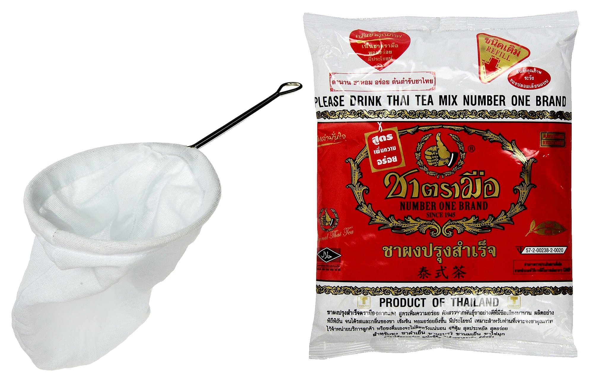 Cha Tra Mue - Original Thai Iced Tea Mix (400g) - Stainless Steel Filter - Traditional Thai Style