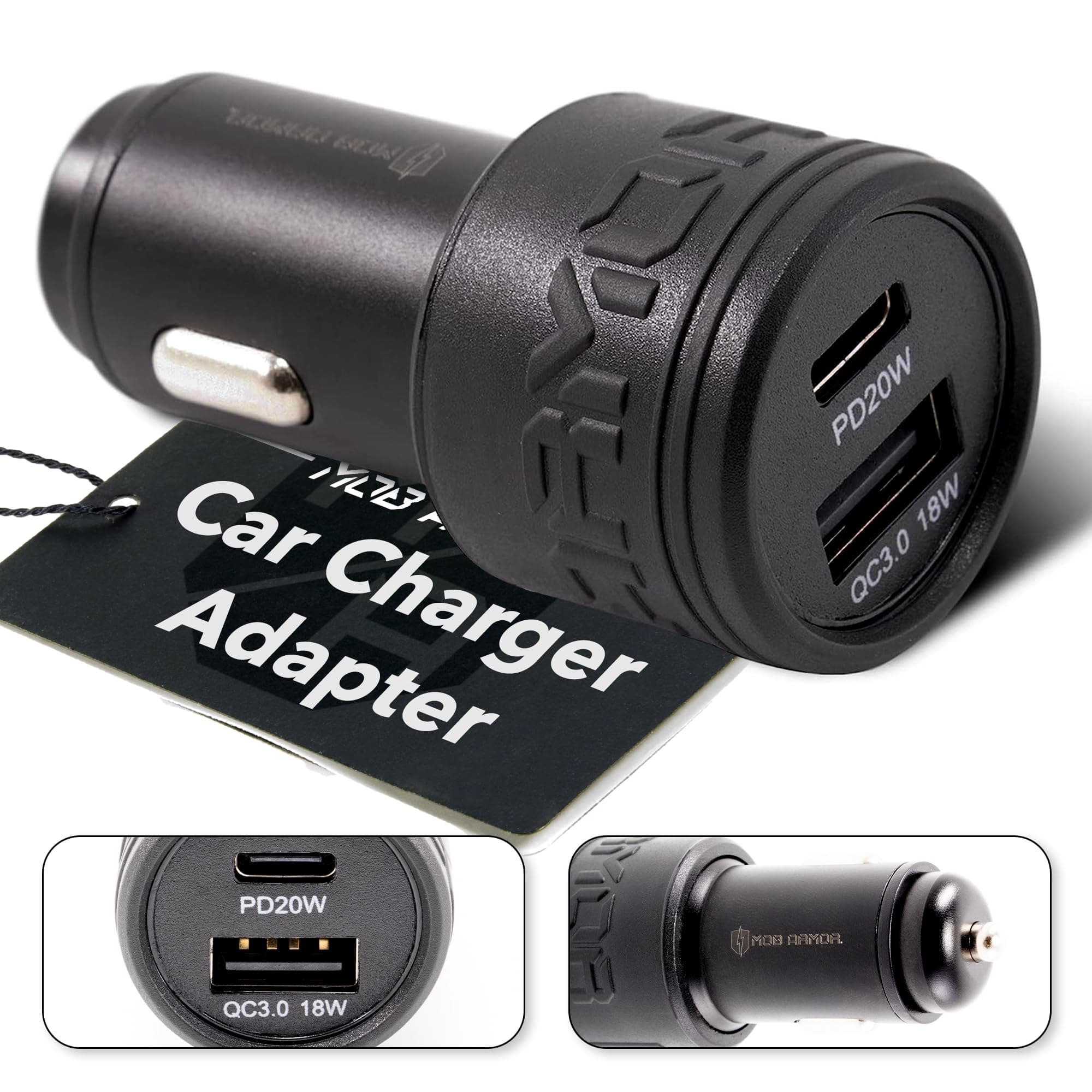 Mob Armor 38w Dual USB Quick-Charge USB A + C Car Charger - Fast Charging Car Charger - Adapter - Car Charger Adapter - Car Phone Charger - Phone Charger C Type & A Type (Black)