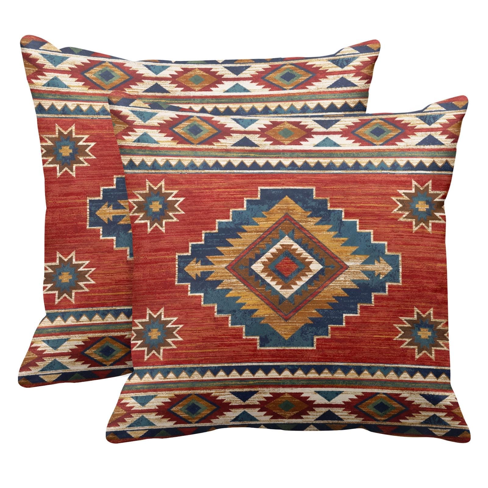 Britimes Throw Pillow Covers, Aztec Kilim Home Art Decor, 18 x 18 Inches Set of 2 Cushion Couch Sofa Cases, Abstract Oil Painting Pillowcases for Bedroom, Living Room, Geometric Tribal Decorative