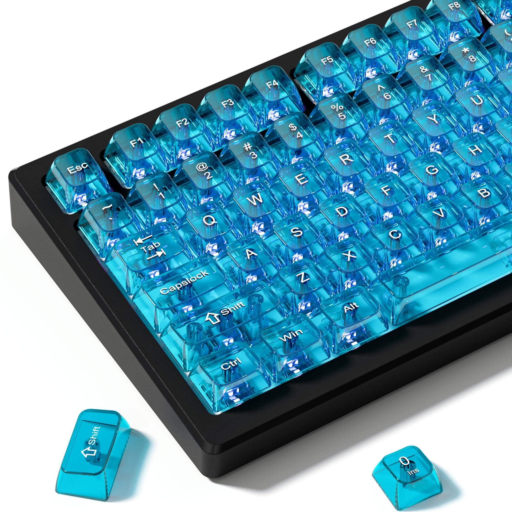 dagaladoo Blue Clear Key Cap,Transparent keycaps 60 75 Percent,Ceramic Jelly keycap Set,Shine Through,PC Material,Cherry Profile Keyboard caps for Mx Switches Mechanical Keyboard(only keycaps)