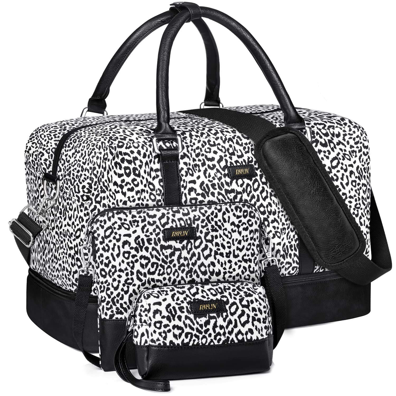 IBFUN Travel Weekender Bag Travel Duffle Bag Travel Tote Bag, A2-black & White Leopard, Large