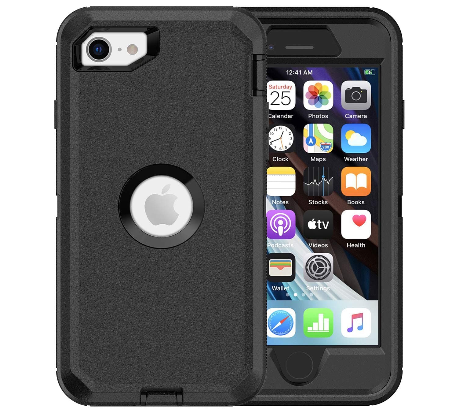 iPhone SE 2020 Case iPhone SE 2022 Case Built-in Screen Protector iPhone SE 3/SE 2 Drop Protection Heavy Duty 3-Layer Defender Case Compatible iPhone SE 2020 4.7-inch - Black