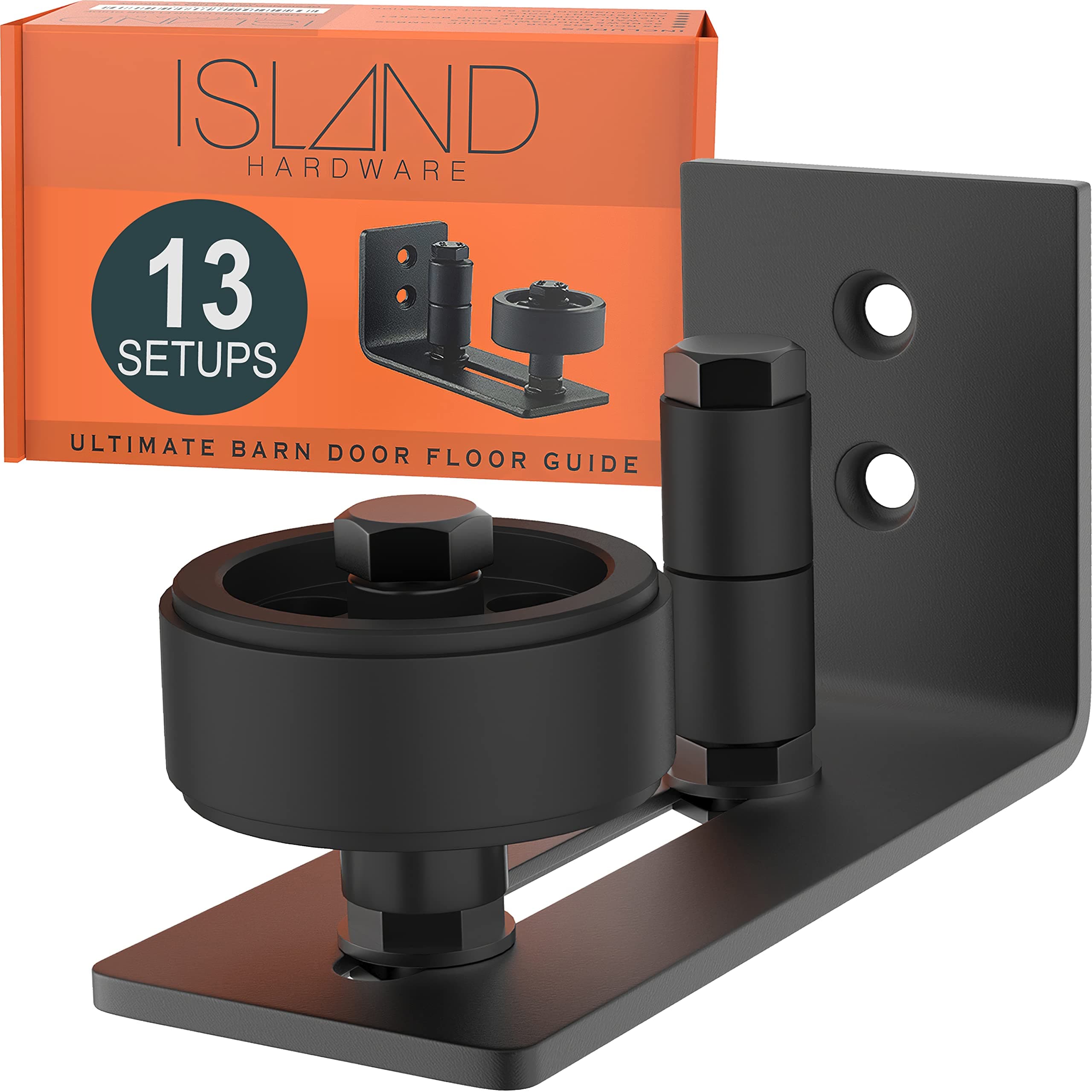 Black Adjustable Wall Mount Barn Door Floor Guide - Interior/Exterior Track Hardware Stopper Stay Roller - Bottom Sliding Guide for Pocket Closet Doors