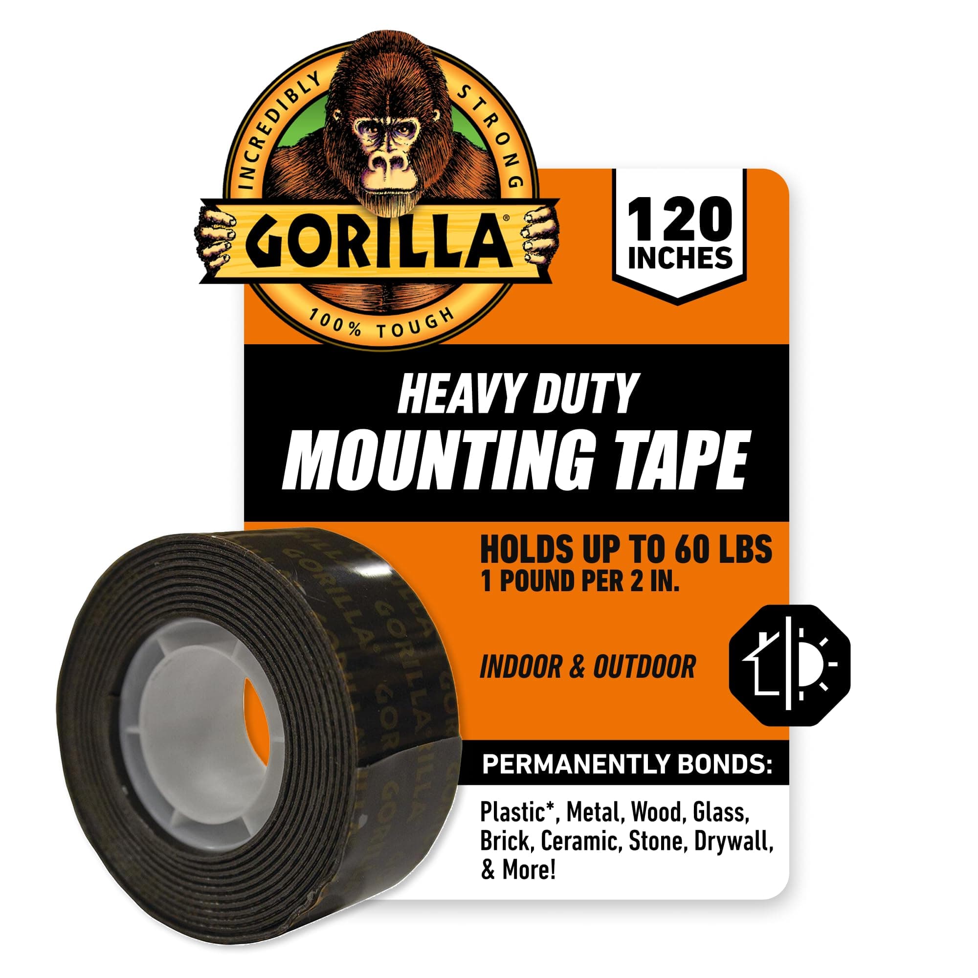 Gorilla Heavy Duty Double Sided Mounting Tape XL, 1" x 120", Black, (Pack of 1)