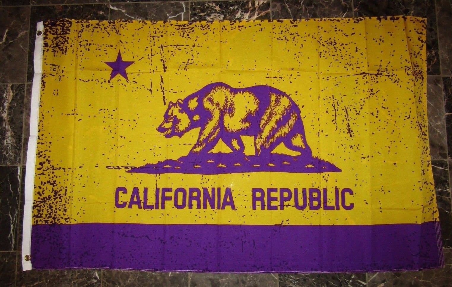 3X5 California Republic Basketball Purple And Gold Flag 3'X5' Brass Grommets