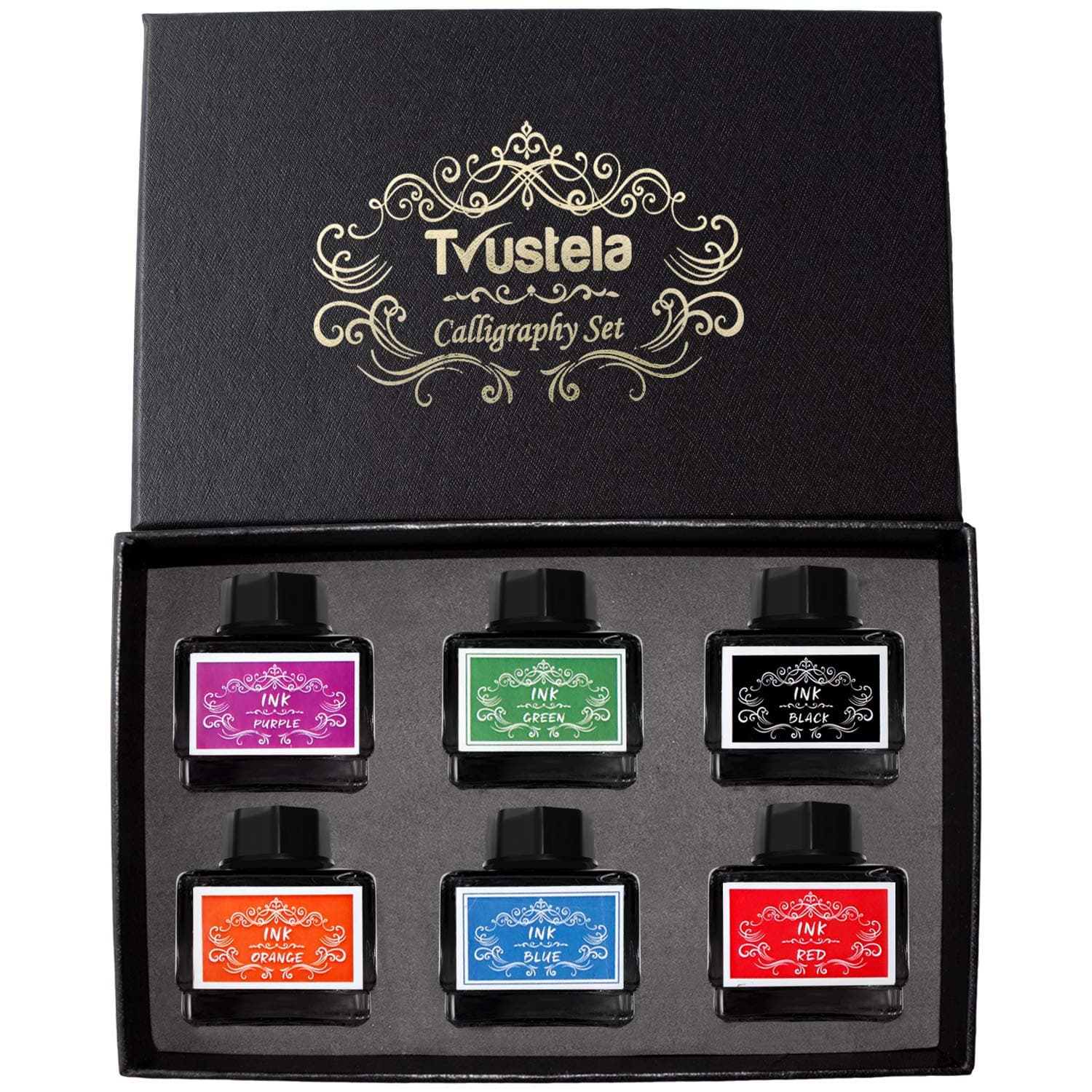 Calligraphy Ink Set | 6 Colors (Black, Blue, Red, Green, Purple, Orange) | 15 ml Bottles | Fountain Pen & Dip Pen Ink