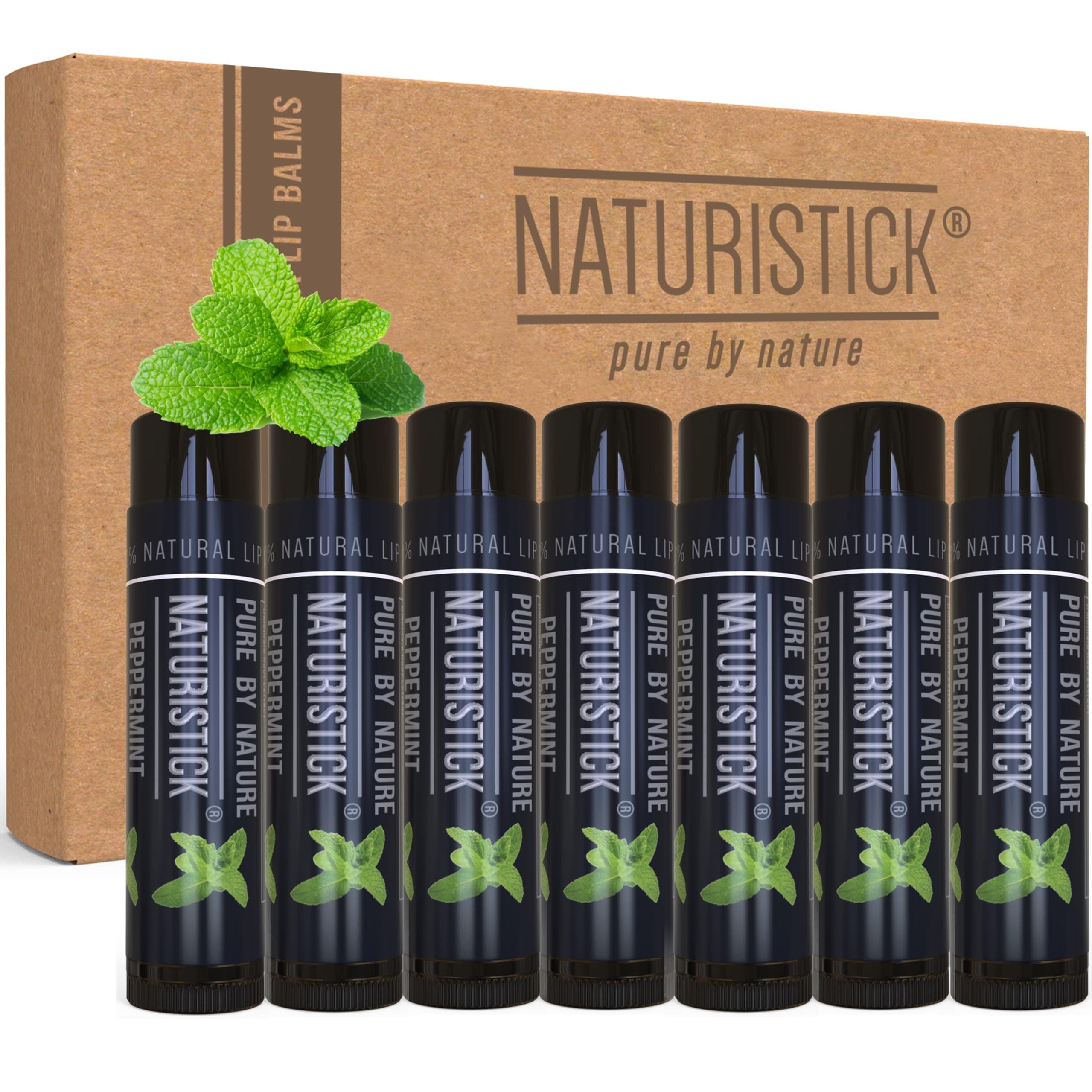 Natural Beeswax Lip Balm 7-Pack | Peppermint – Black Tubes | Standard 0.15 oz Tubes