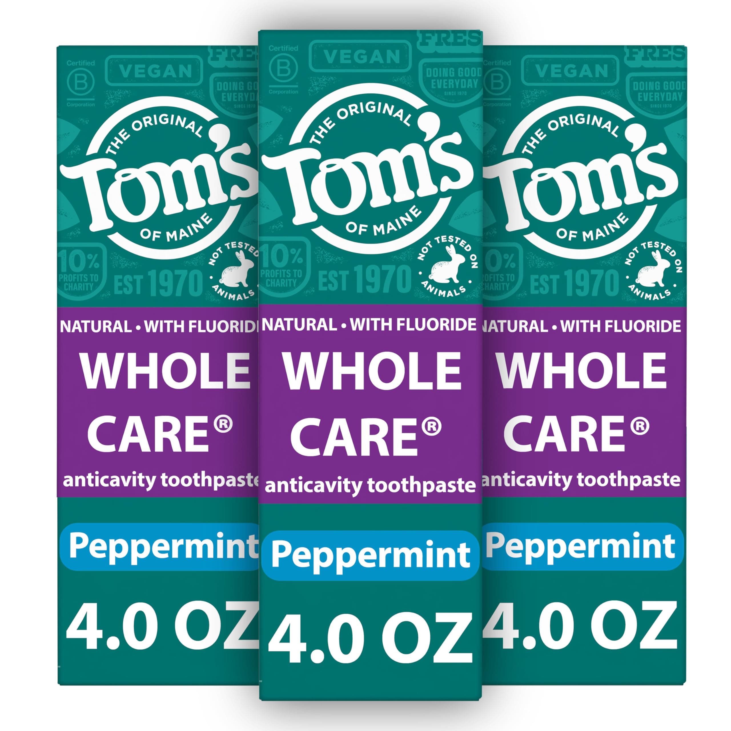 Whole Care Natural Toothpaste with Fluoride, Peppermint, 4 oz. 3-Pack (Packaging May Vary)