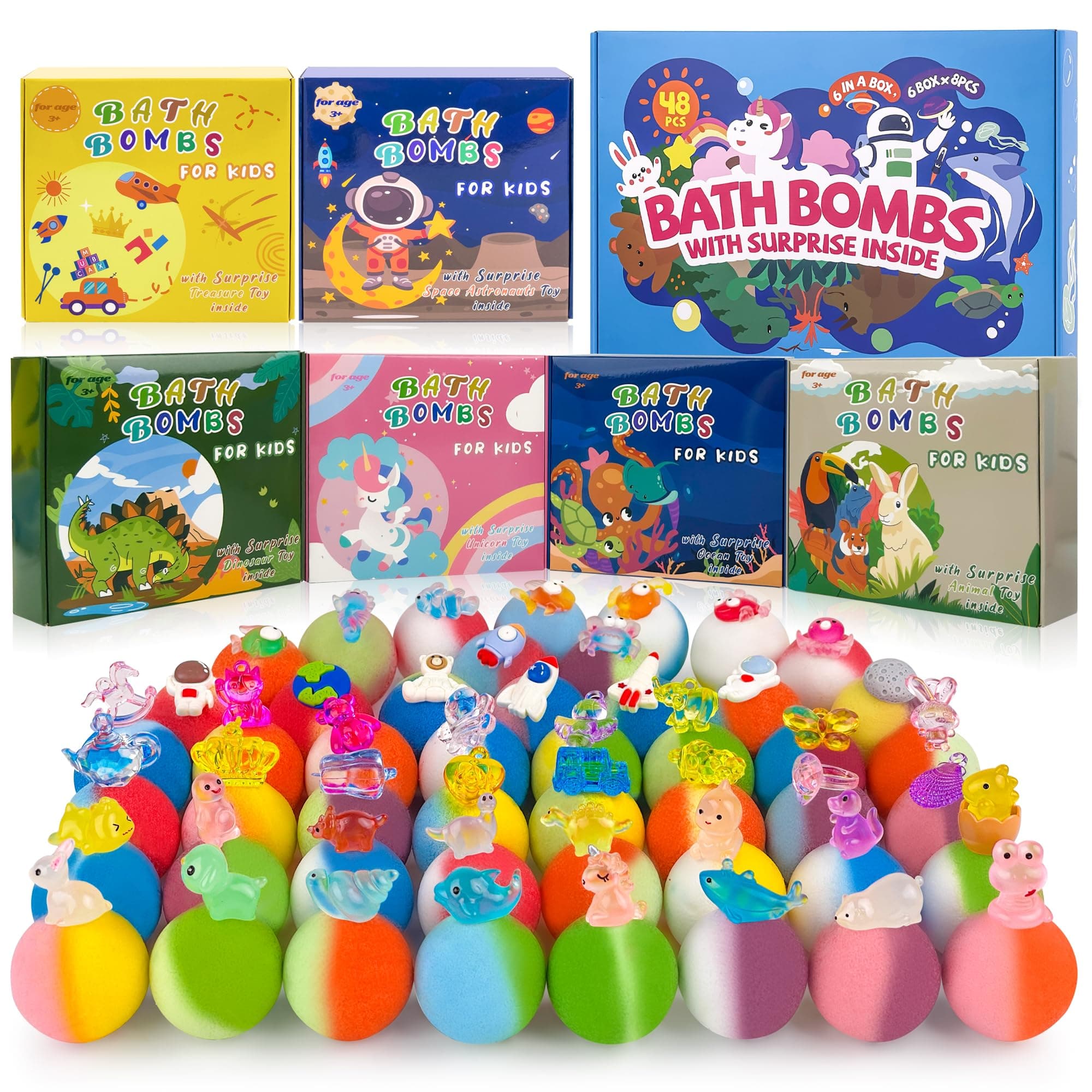 48pcs Bath Bombs for Kids with Toy Inside, Organic Colorful Bubble Bath for Kids Safe, Best Birthday, Party, Christmas Bath Bombs Gift Set for Girls and Boys