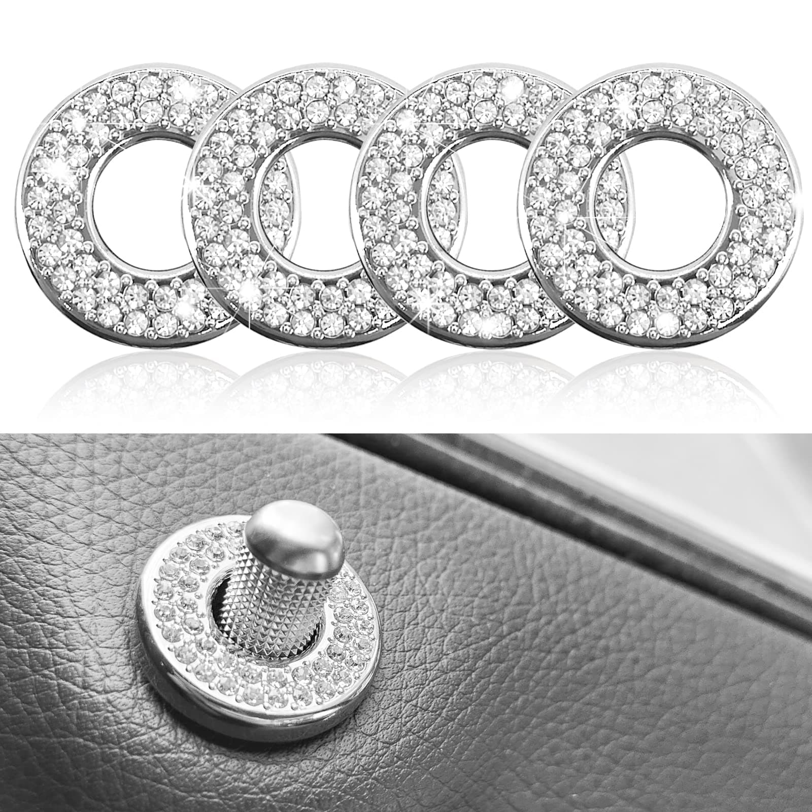 4PCS Bling Inner Car Door Lock Stickers, Rhinestones Car Tie Rod Bolt Sticker, Car Interior Decoration, Compatible for Mercedes C-Class E-Class GLS GLA GLC GLE