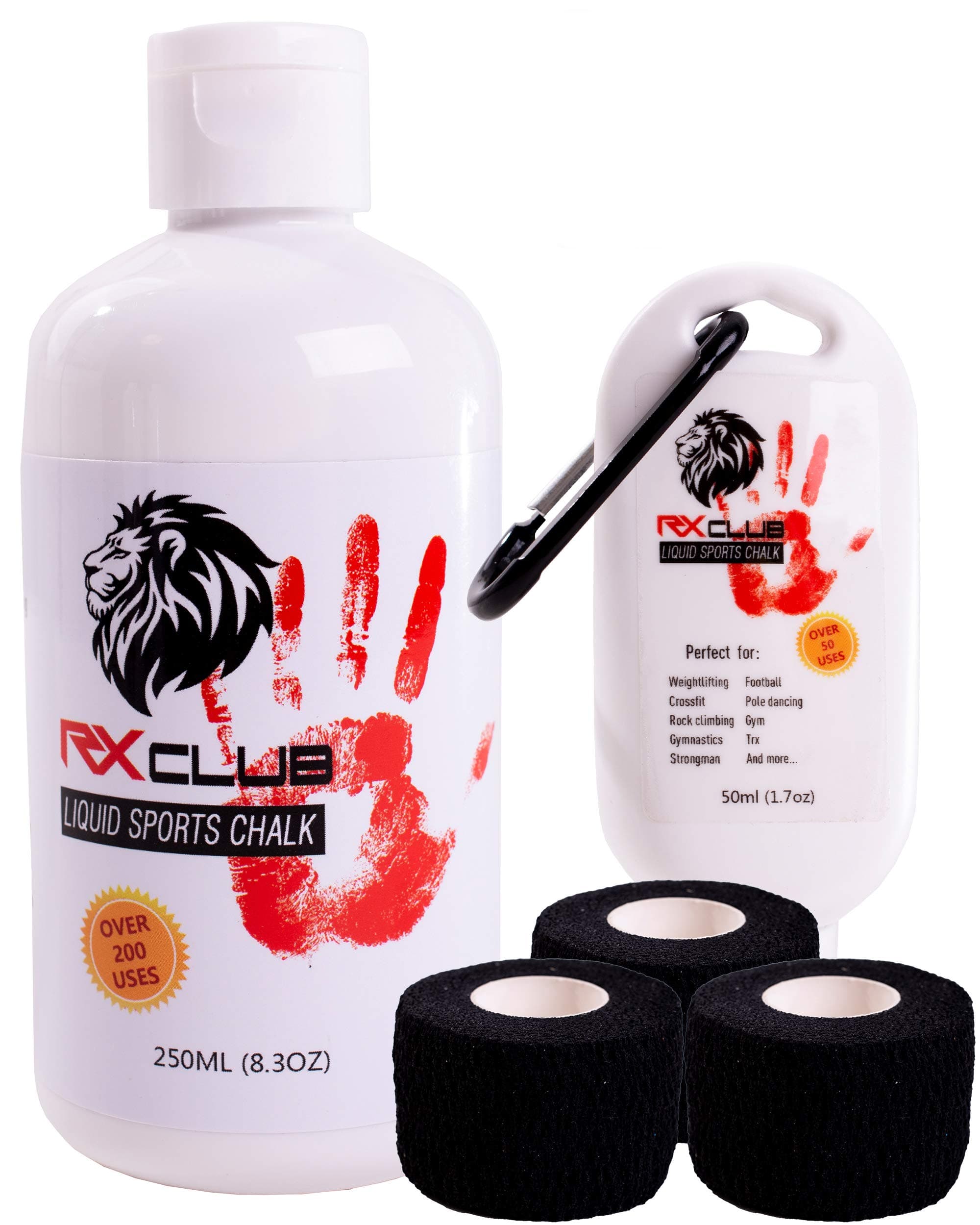 RxClub Liquid Sports Chalk - Hand Chalk Plus Three Weightlifting Tape That Improves Your Grip on The bar for Weight Lifting, Rock Climbing, Cross Training, Powerlifting & Pole Dancing