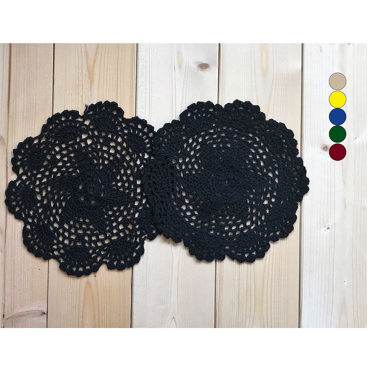 Handmade Crochet Cotton lace Decorations, lace doilies, Classic Style ,placemats, vase mat ,vase Pads, Coasters for Drinks,Dreamcatcher, Multifunctional doilies, 2pcs/Pack ,Black,8“