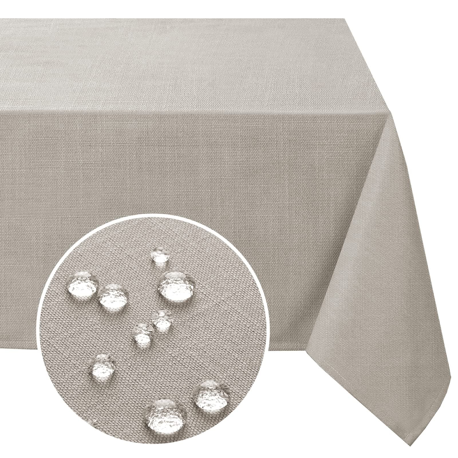 FantasDecor Rectangle Tablecloth for Rectangular Tables Wrinkle Resistant and Waterproof Linen Fabric Cover for Dining Room and Outdoor Use, Taupe, 60 x 104 Inch