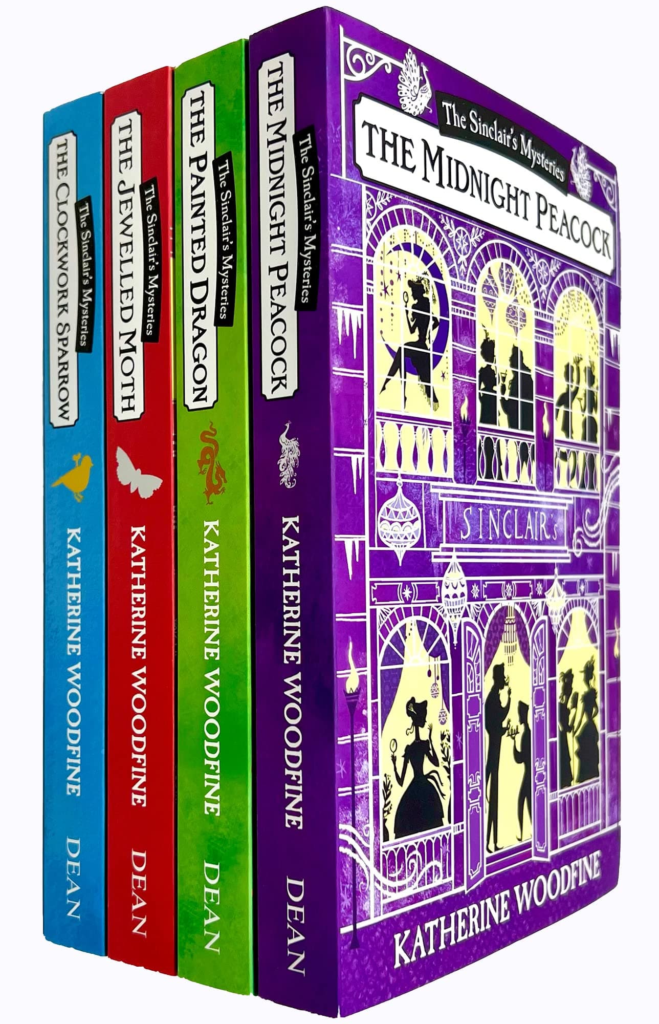 Katherine Woodfine The Sinclair’s Mysteries 4 Books Collection Pack Set (The Midnight Peacock, The Painted Dragon, The Clockwork Sparrow, The Jewelled Moth)