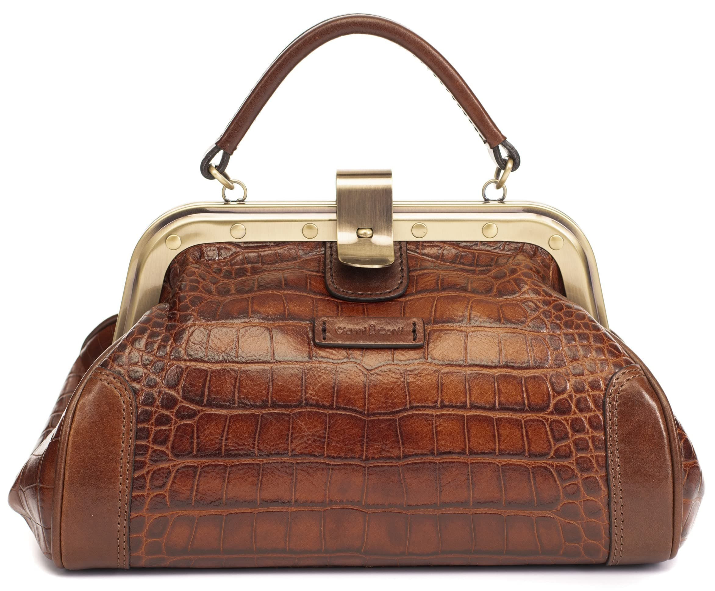 Gianni Conti Made In Italy Zoe Small Leather Gladstone Bag With Detachable Cross Body Strap (Tan) 9493317