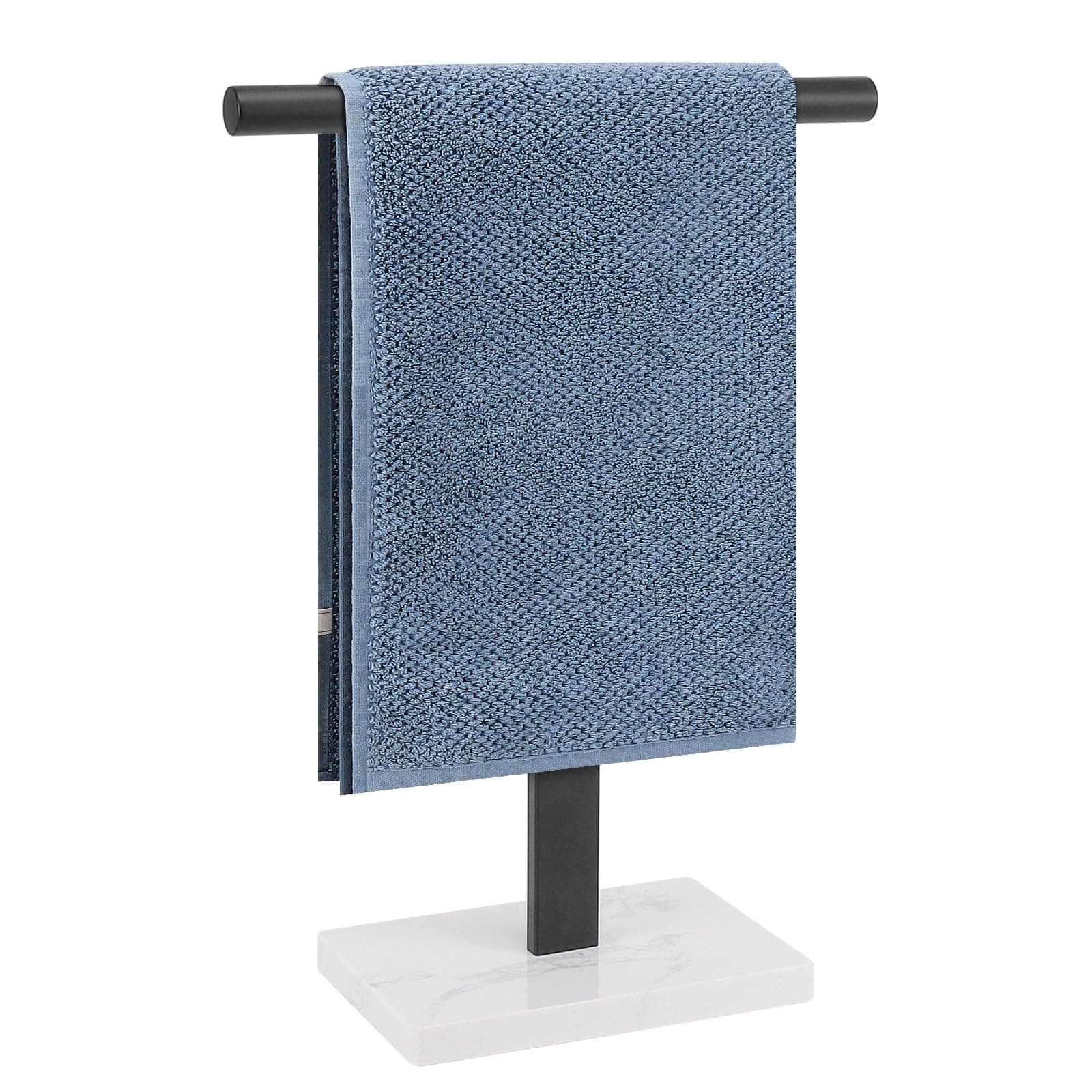 Hand Towel Holder, T-Shape Hand Towel Stand for Bathroom, Hand Towel Rack Bar Standing for Vanity Kitchen Countertop, 304 Stainless Steel, Marble Base (Black)