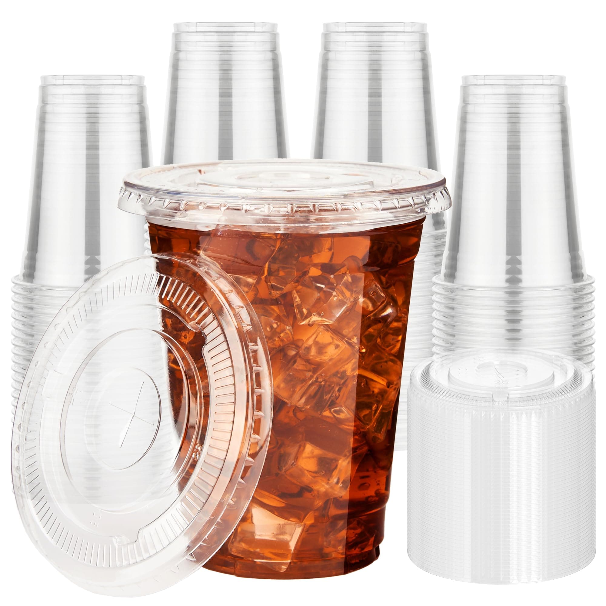 YEEHAW 16 oz 100 Pack Disposable Iced Coffee Cups with Lids, Clear Plastic Cups with Lids, Cold Crystal Drink Cup for Party
