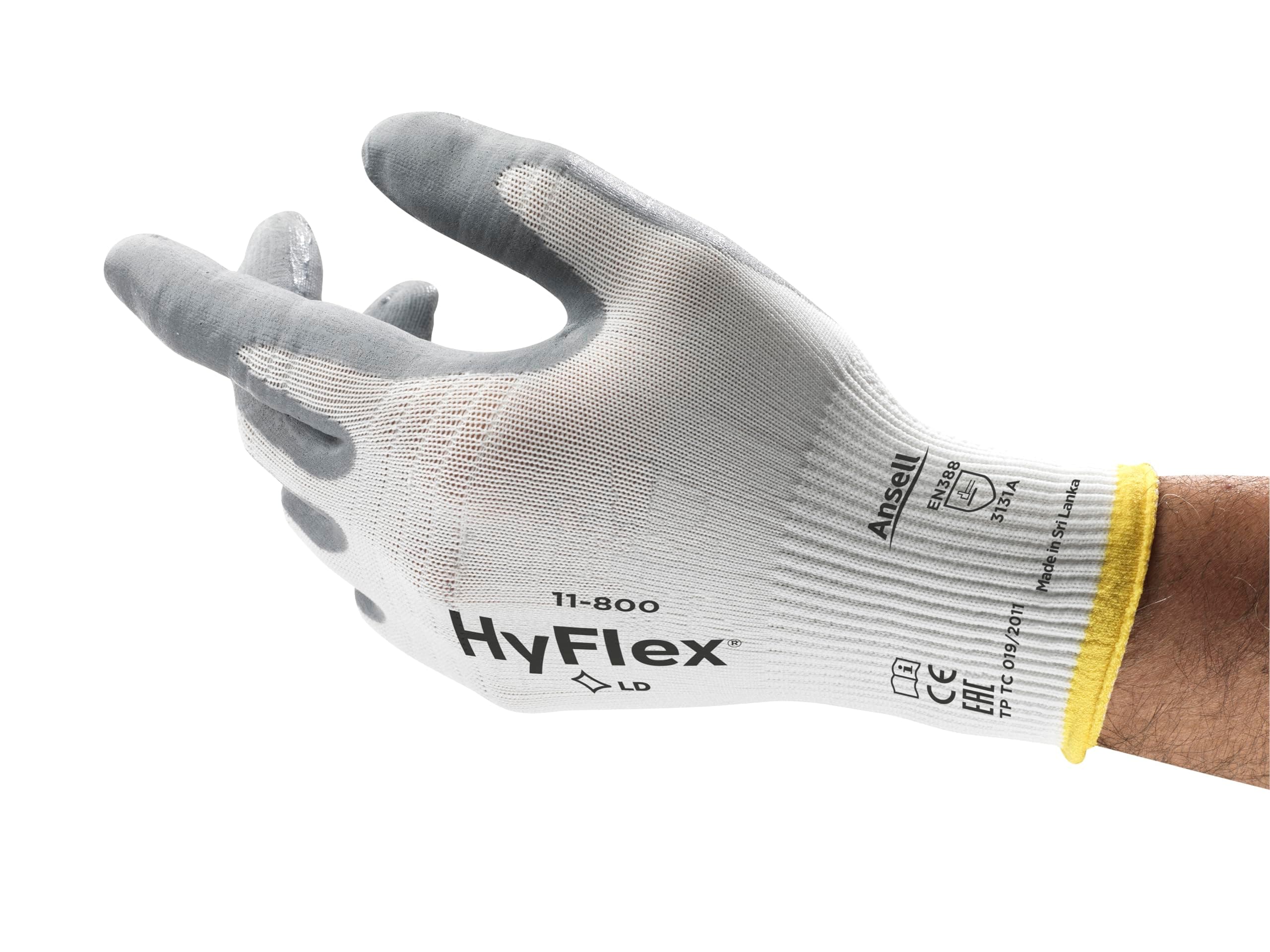 Ansell HyFlex 11-800 Nylon Glove, Gray Foam Nitrile Coating, Knit Wrist Cuff, Large, Size 9 (Pack of 12)