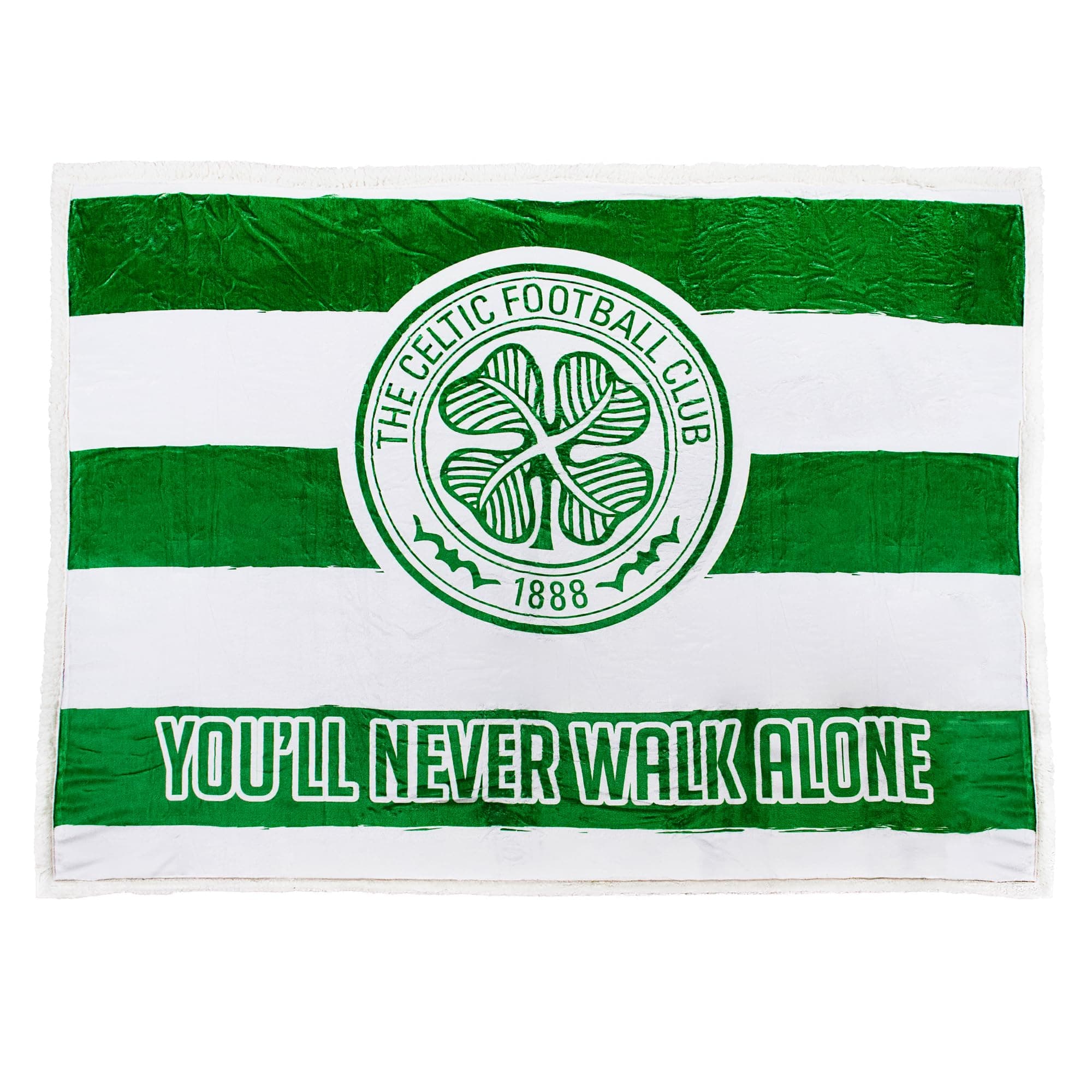 Celtic FC Sherpa Fleece Blanket - 152 x 117 cm, You'll Never Walk Alone, Official Merchandise For Scottish Premier SPL Club