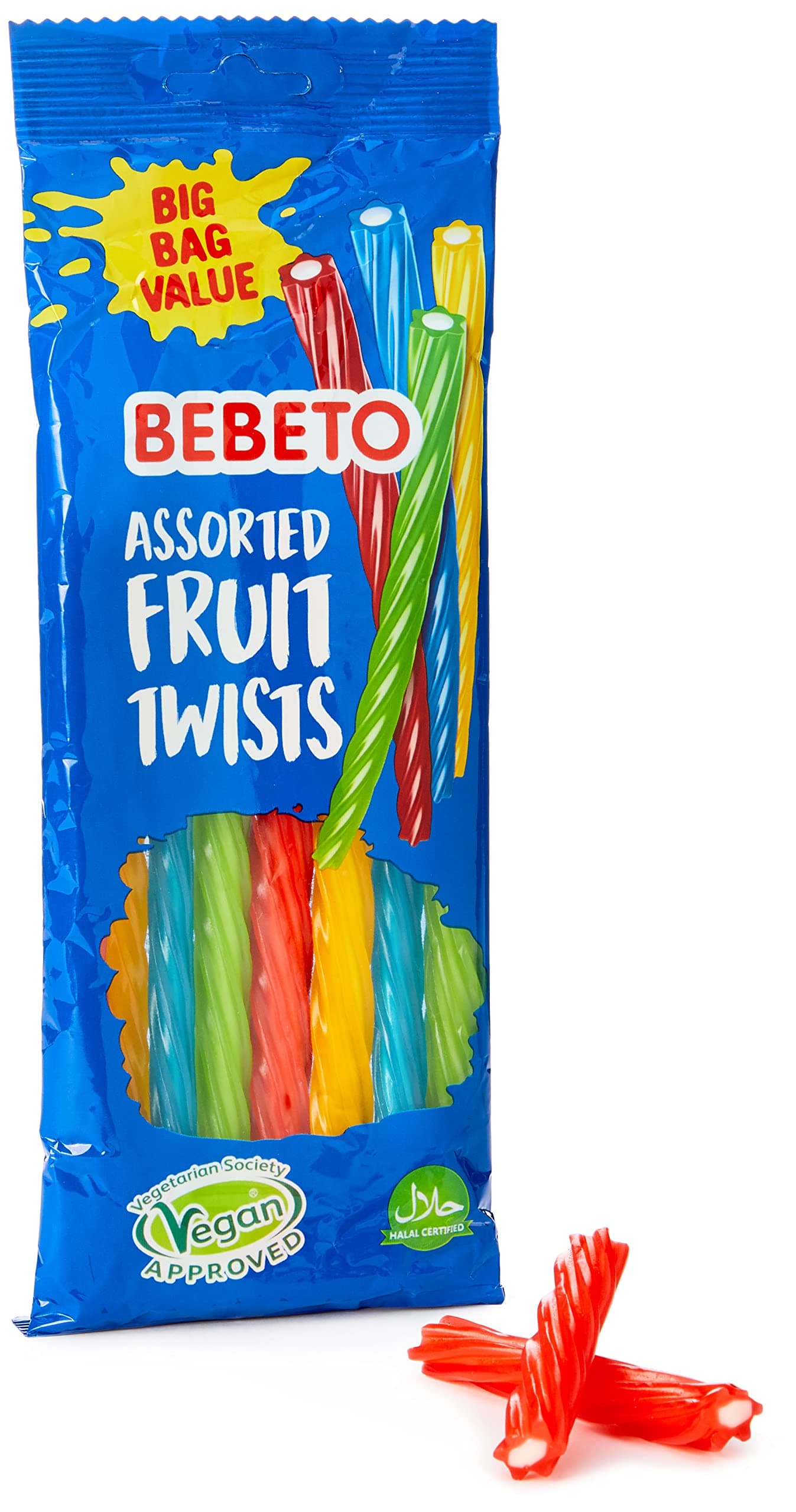 Bebeto Fruit Twists Sweets Delicious Vegan Made with Real Fruit Juice Halal Certified, Assorted, 200 g