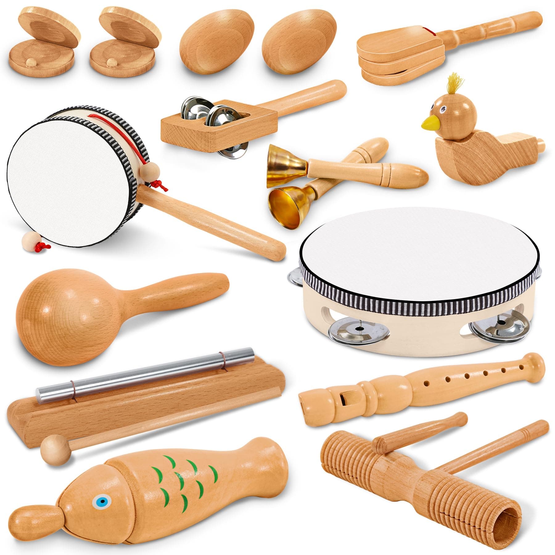Jojoin Kids Musical Instruments - 20 PCS Baby Musical Instrument Toys - Wooden Percussion Musical Instruments with Tambourine Xylophone - Toddler Musical sensory Instruments Toys for 3 4 5 Year Olds