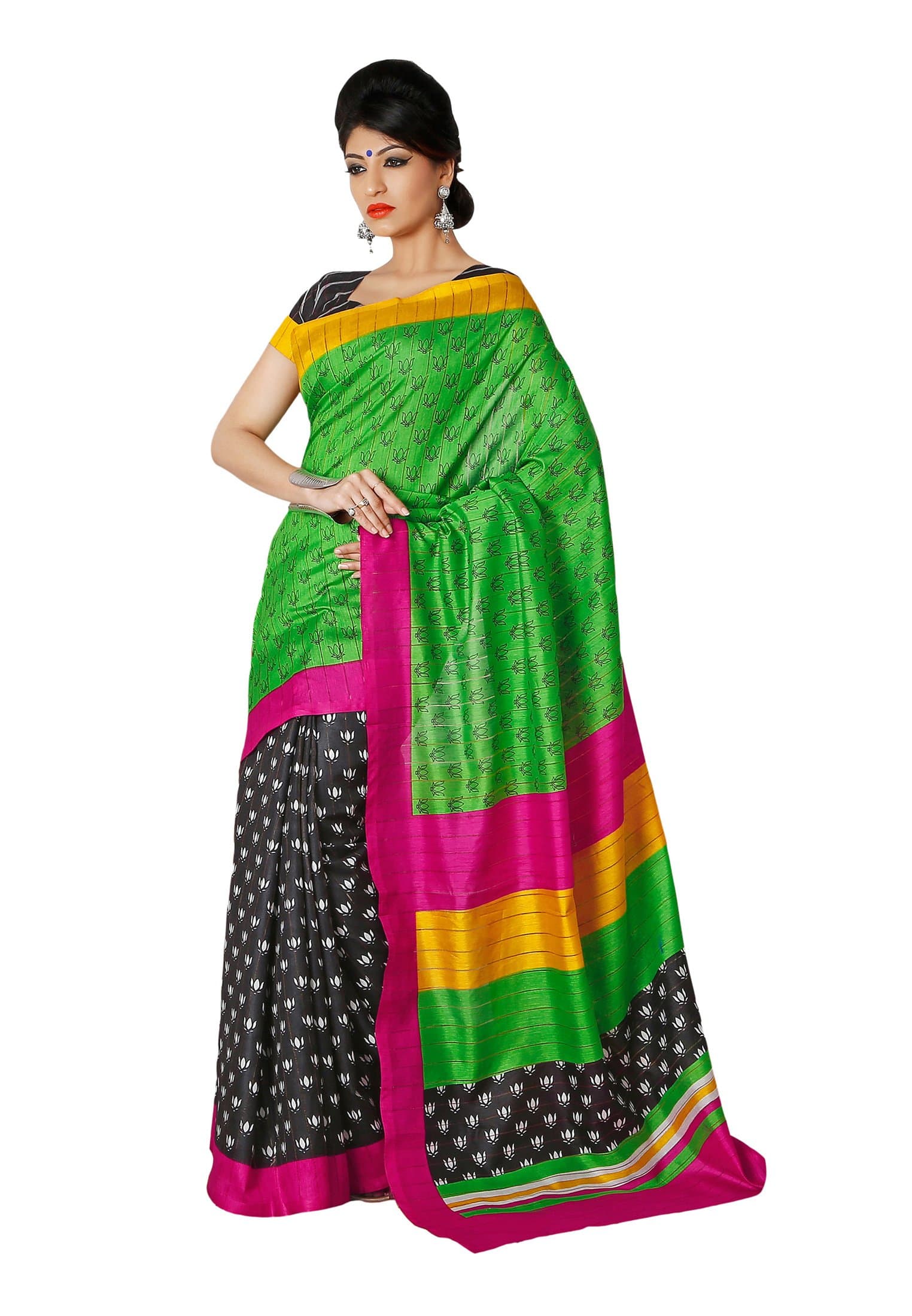 Fabdeal Indian Designer Cotton silk Green Printed Saree