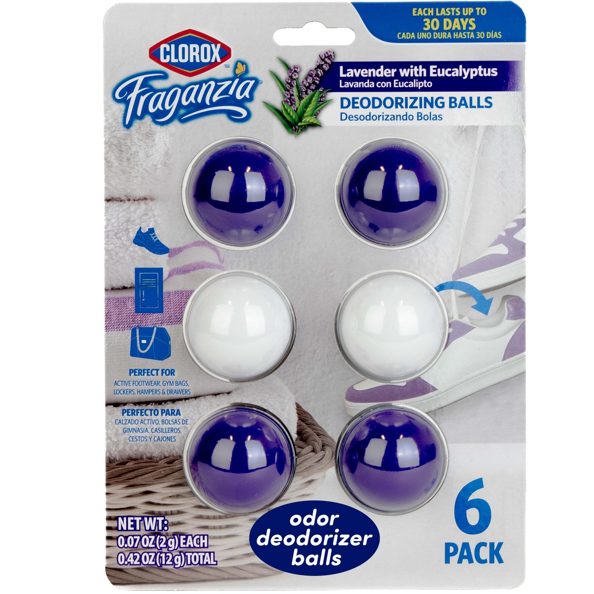 Clorox Fraganzia Deodorizing Balls in Fresh Ocean Breeze, 6pk | No-Plug, Battery-Free Air Freshener for Shoes, Gym Bags, Lockers, Hampers, and Drawers, 6 Air Freshener Units