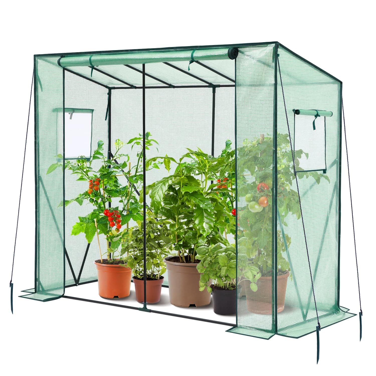 Ohuhu Walk In Greenhouse for Outdoors, Portable Heavy-Duty Tomato Greenhouse with Stable Frame, Reinforced PE Cover & Roll-Up Door, Plastic Green House for Backyard Garden, Green 200x77x170 cm