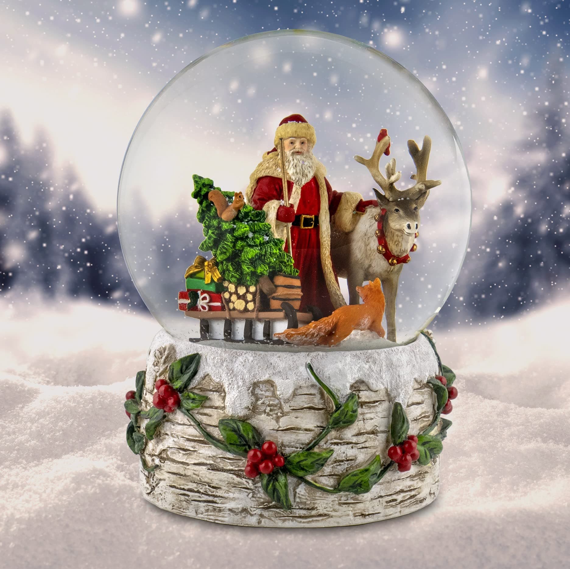 120MM Musical Santa w/Reindeer Snow Globe by San Francisco Music Box Company