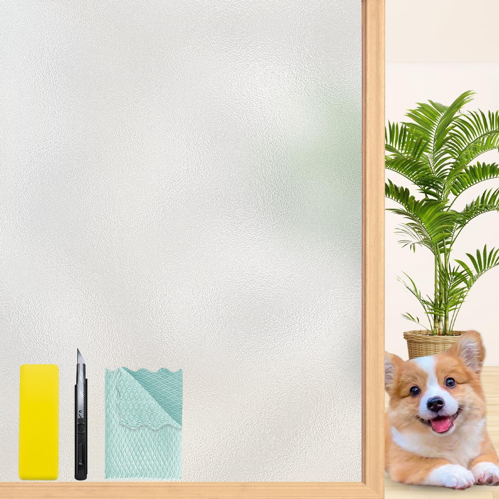 Niviy Frosted Glass Window Privacy Film Decorative, 78.7 x 23.6 Inch Static Cling Bathroom Window Frosting Film Day and Night Privacy Frosted Windows Cling Home Glass Door Cover