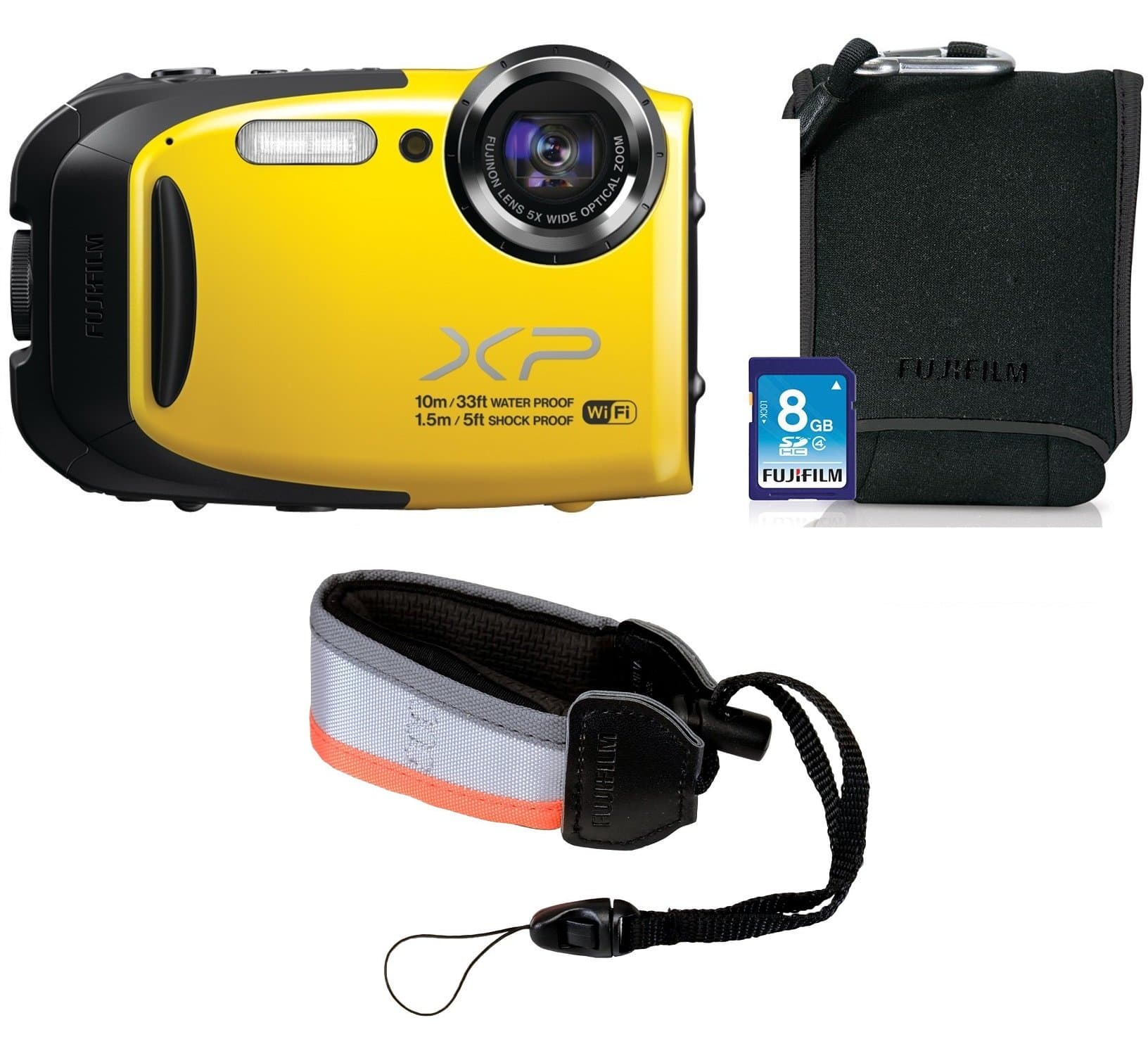 Fujifilm Finepix Xp70 16 Mp 5x Full Hd Wifi Digital Camera with Camera Case, Flat Strap and 8gb Sdhc Card - Yellow