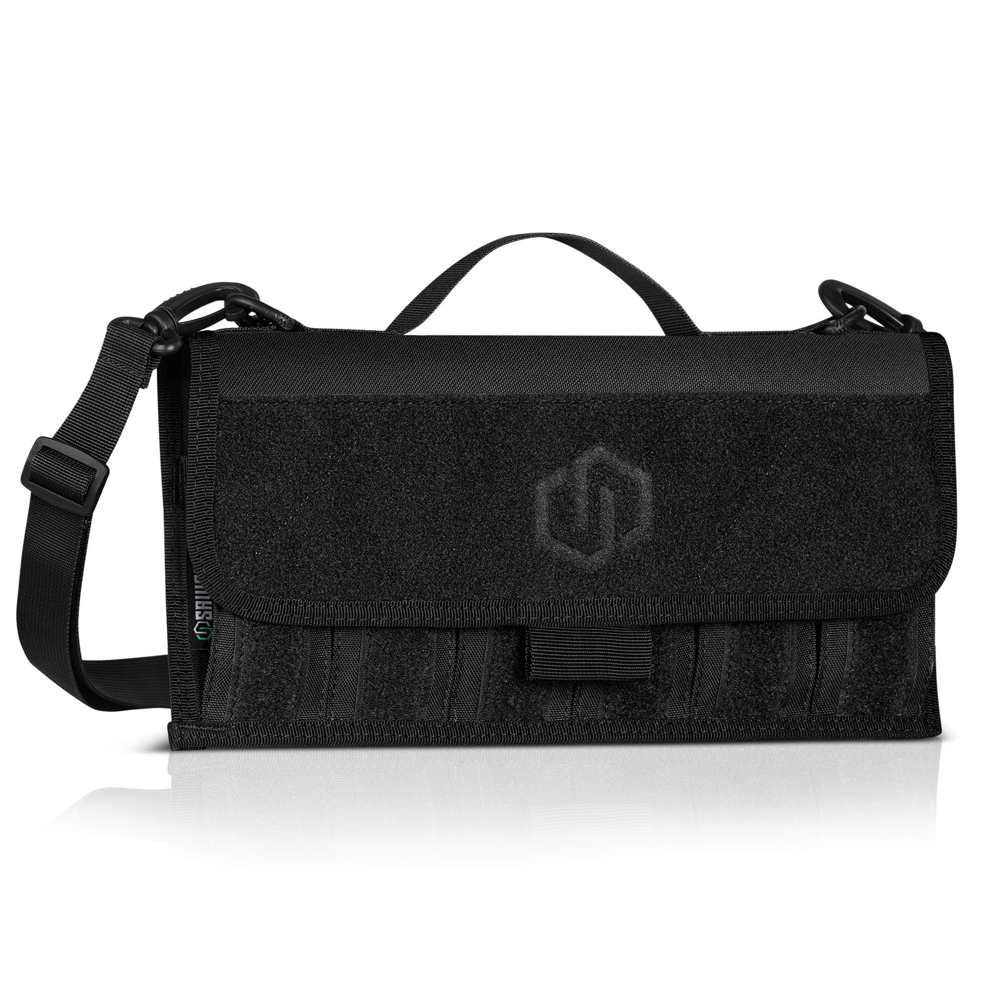 Savior EquipmentTactical Pistol Magazine Storage Pouch w/Hook-N-Loop Cover Panel - Shoulder Strap Included, Reinforced D-Rings, Fits Most Single Double Stack 9mm .40 .45 Mags Holster, 6 Slots