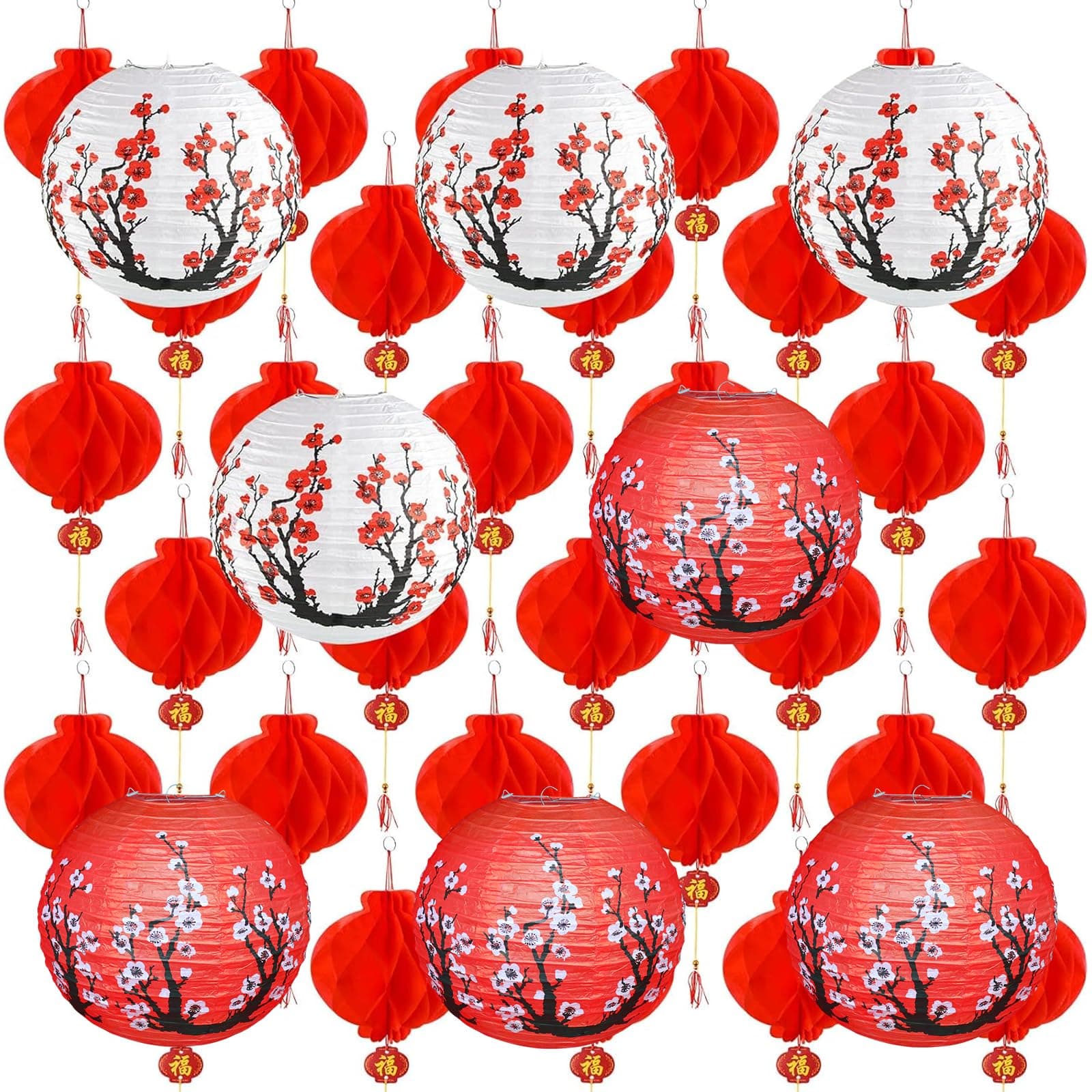 Coopay 40 Pcs Chinese Japanese Paper Lantern Includes 8 White Red Cherry Blos...