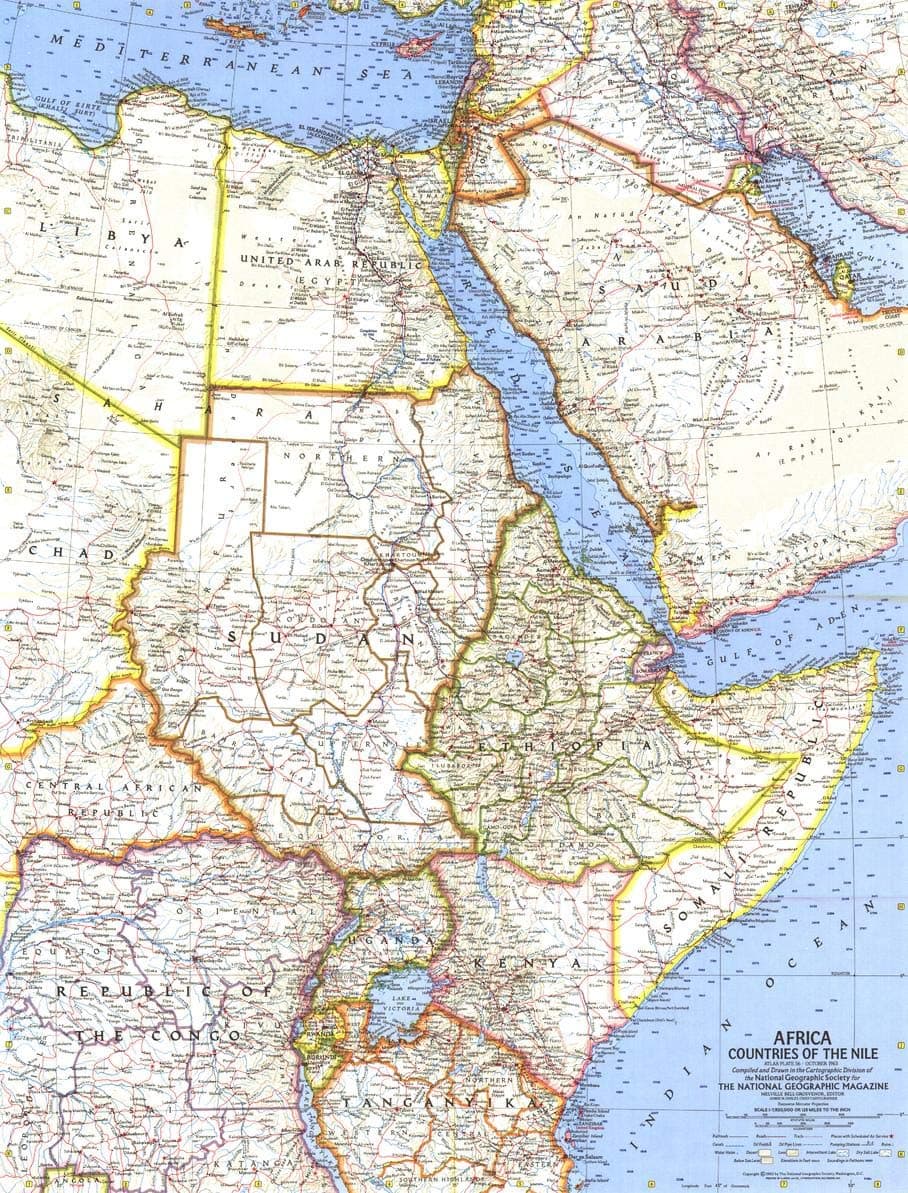 National Geographic: Africa, Countries of the Nile 1963 - Historical Wall Map Series - 19 x 24.75 inches - Paper Rolled