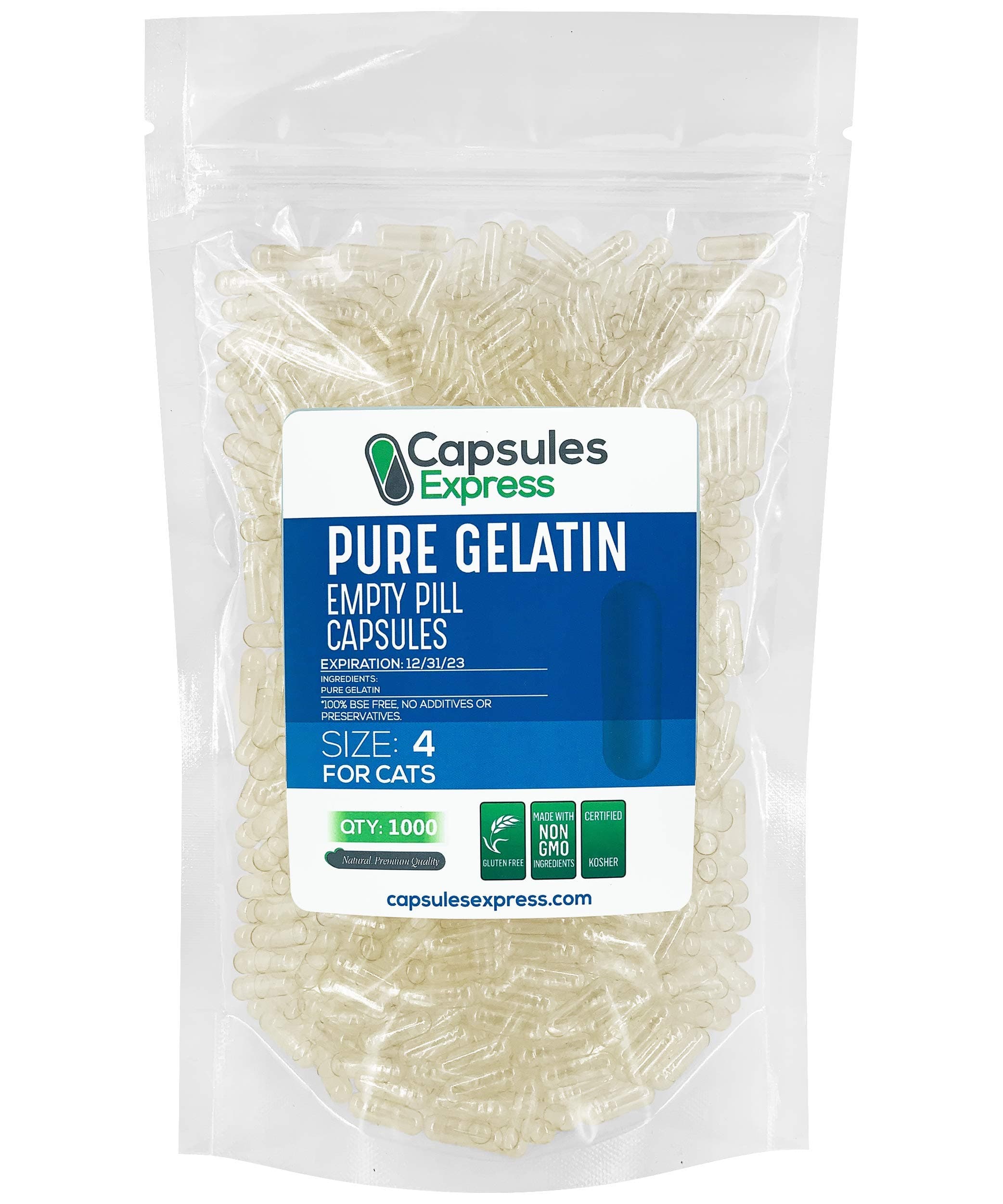 XPRS Nutra Size 4 Empty Capsules for Cats - Clear Empty Gelatin Capsules - Pills for DIY Capsule Filling - Fillable Pure Bovine Pill Gel Caps (1000 Count)