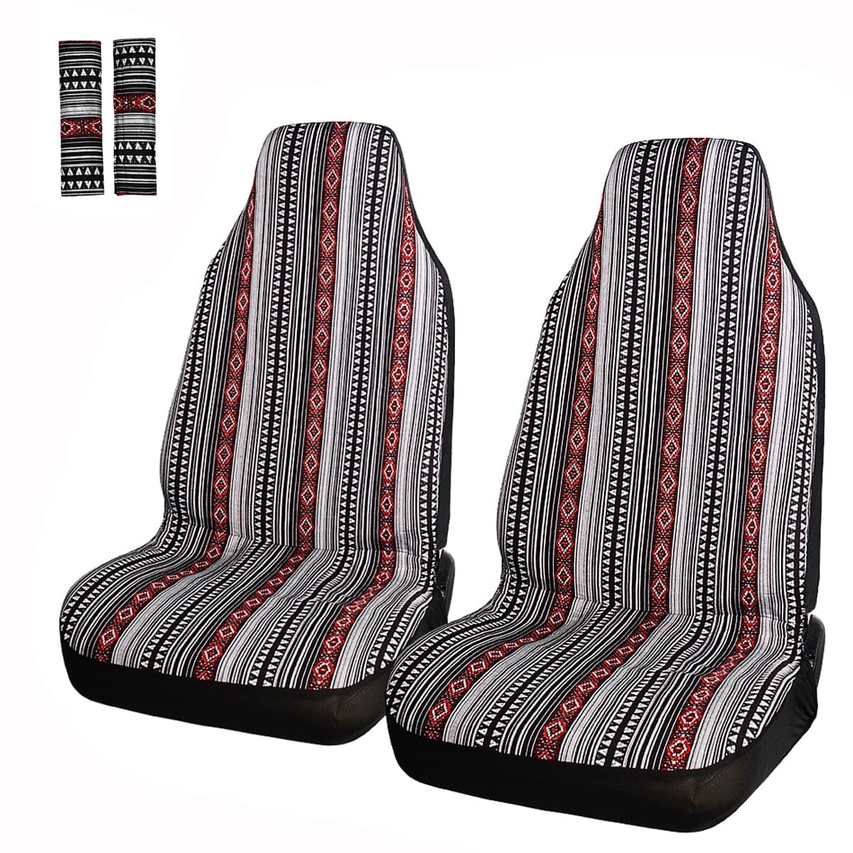 INFANZIA Baja Car Seat Cover - 4 PC Universal Boho Bucket Seat Covers, Saddle Blanket Front Seat Cover with Seat-Belt Pad Protector for Car, SUV, Truck