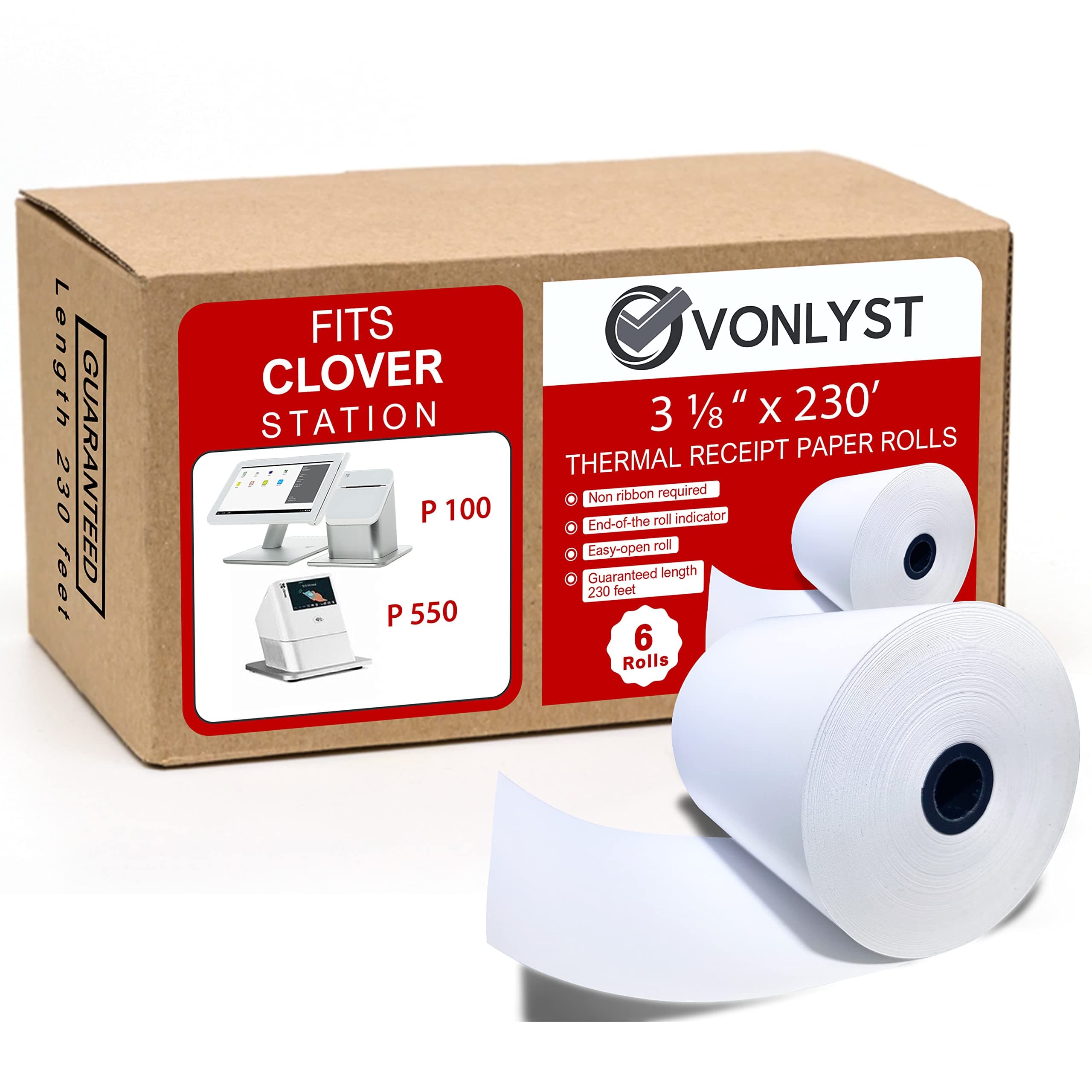 - Clover Station Receipt Paper Rolls 3 1/8" x 230' (06 Pack) – Thermal Paper for Clover Station & Duo C505, Compatible P100 P500 P550 – BPA Free POS Printer Paper