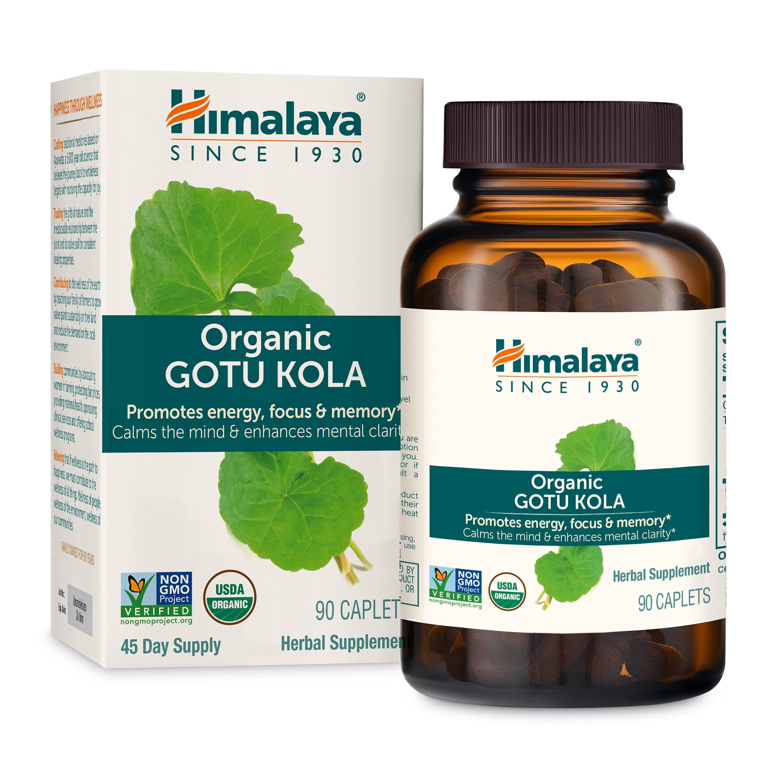 Organic Gotu Kola, 45 Day Supply - Herbal Nootropic Supplement with Adaptogens for Energy, Focus, Memory, and Calming Relaxation - Vegan, Non-GMO, Gluten Free, 650 mg, 90 Caplets