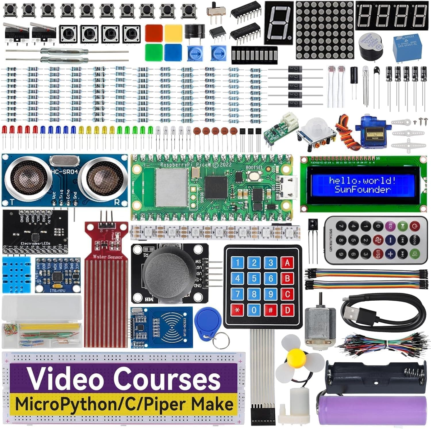 SunFounder Ultimate Starter Kit for Raspberry Pi Pico W with Video Courses, 450+ Items, 117 Projects, MicroPython, Piper Make and C/C++ (Compatible with Arduino IDE), Suitable for Beginners Age 8+