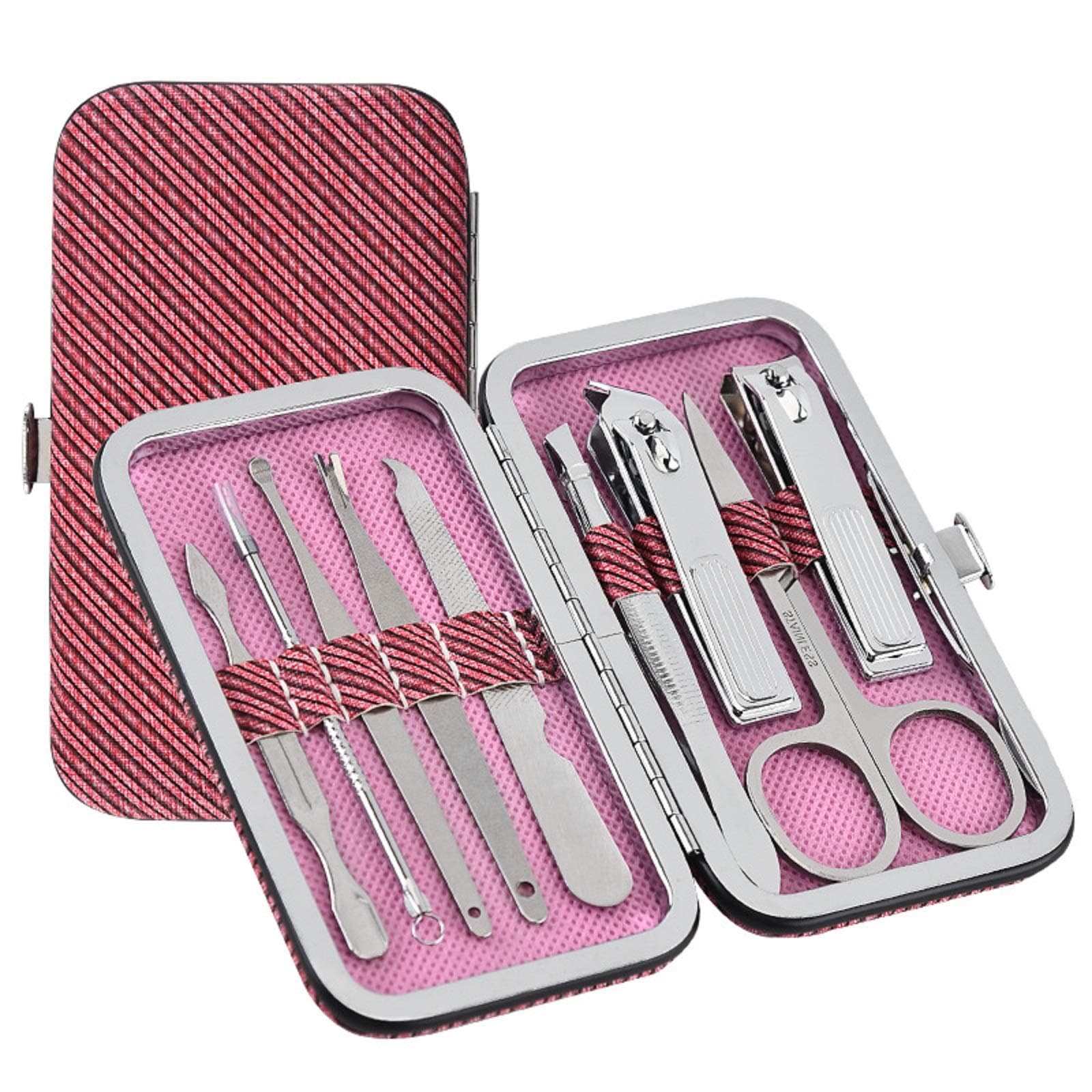 Manitti 9PCS Manicure Set for Women, Stainless Steel Pink Nail Care Kit, Nail Grooming Kit with Storage Case